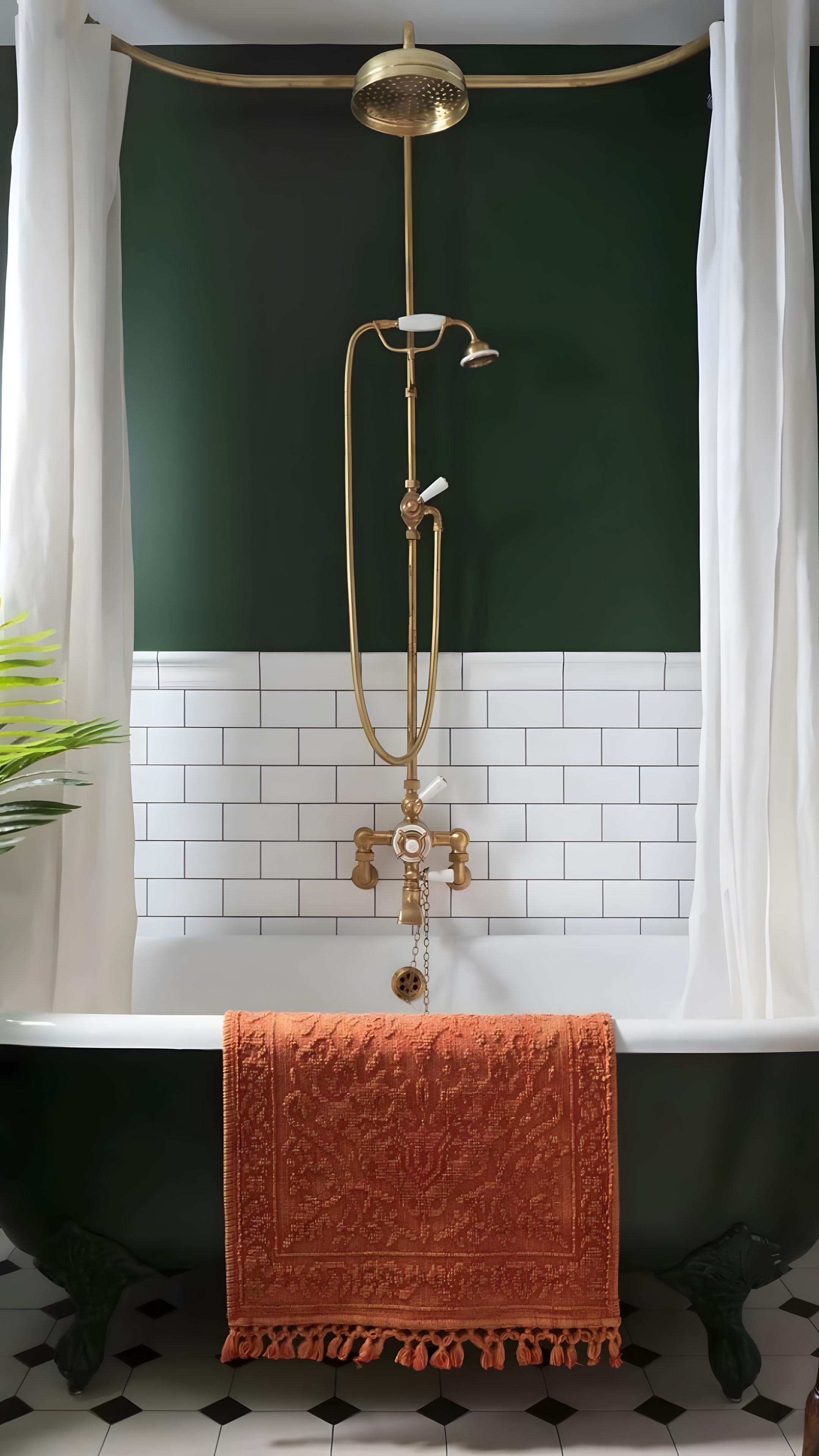 Regal Indulgence in a Deep Green and Gold Bathroom with Classic Elegance | Material Depot