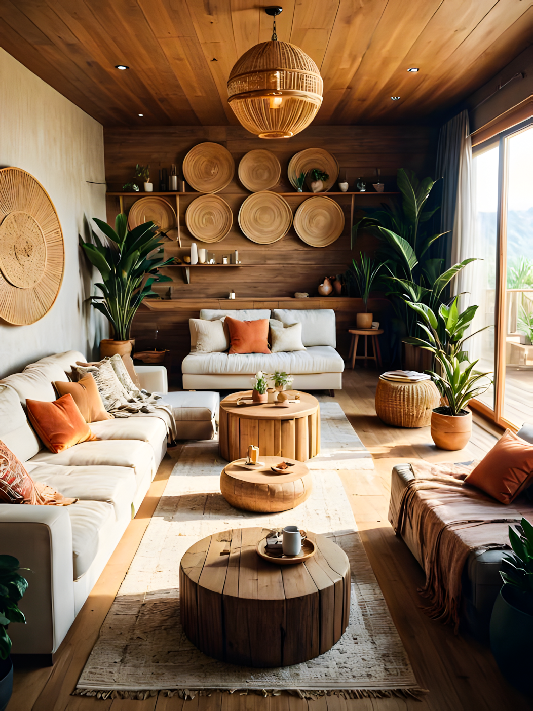 Rustic Boho Living Room with Natural Materials and Abundant Plants | Material Depot