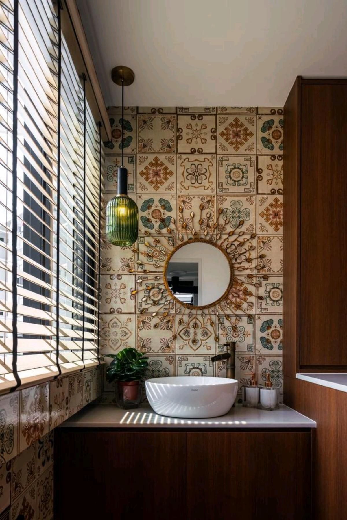 Rustic Charm: A Vibrant Patterned Bathroom Retreat | Material Depot