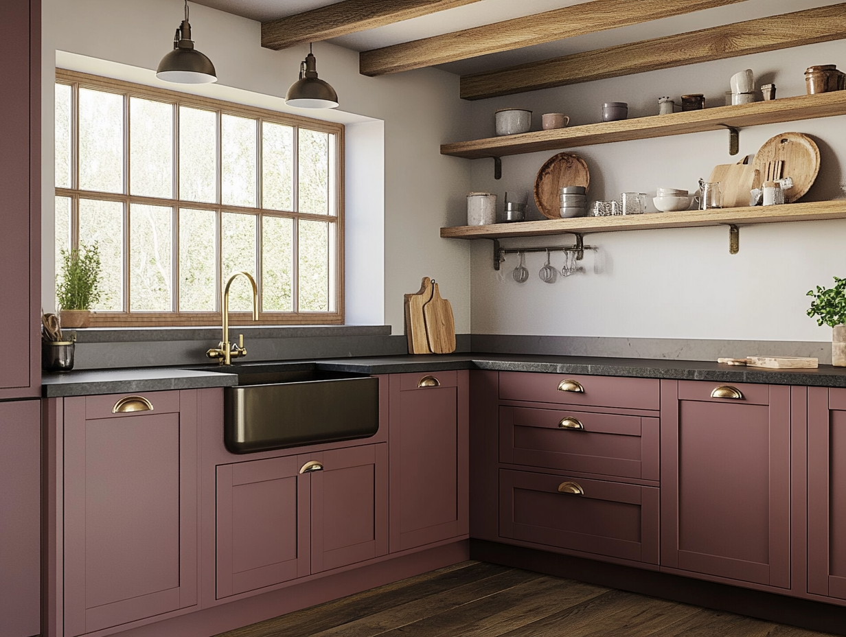 Rustic Dusty Rose Kitchen with Natural Wood Accents | Material Depot