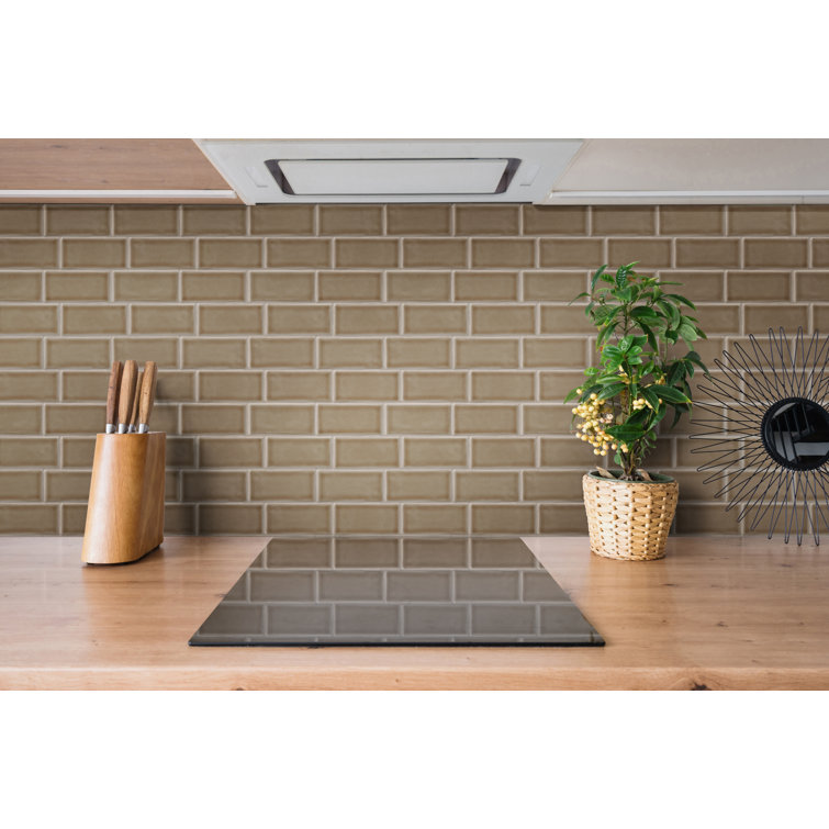 Rustic Elegance Wooden Countertop with Brown Tiled Backsplash | Material Depot