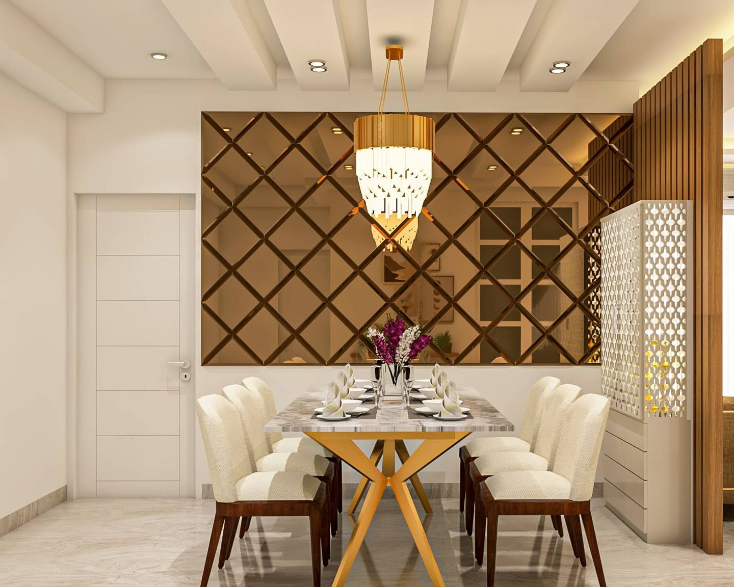 Harmonious Dining Room with Integrated Pooja Unit