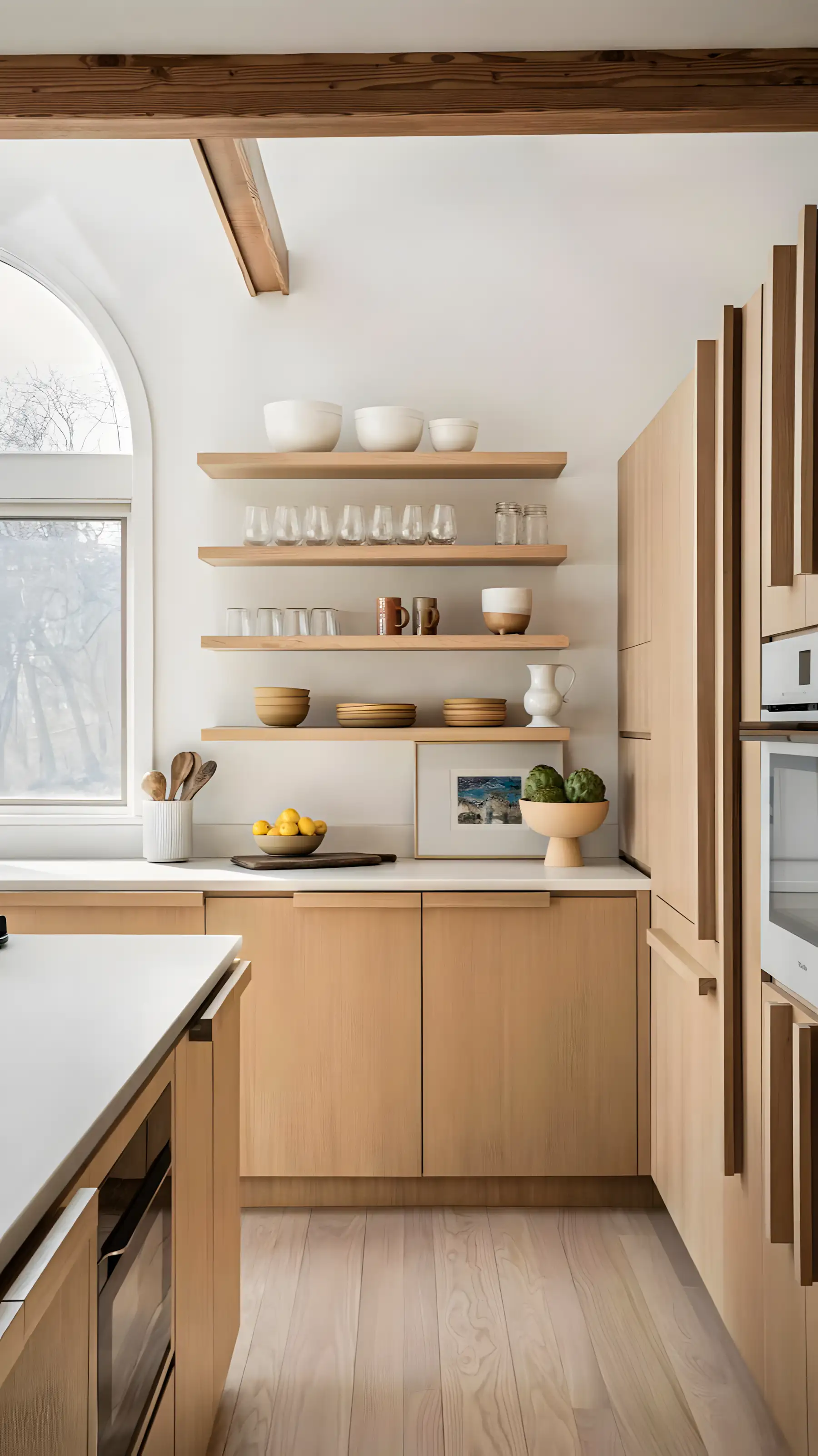 Scandinavian Kitchen with Open Shelving and Natural Tones | Material Depot