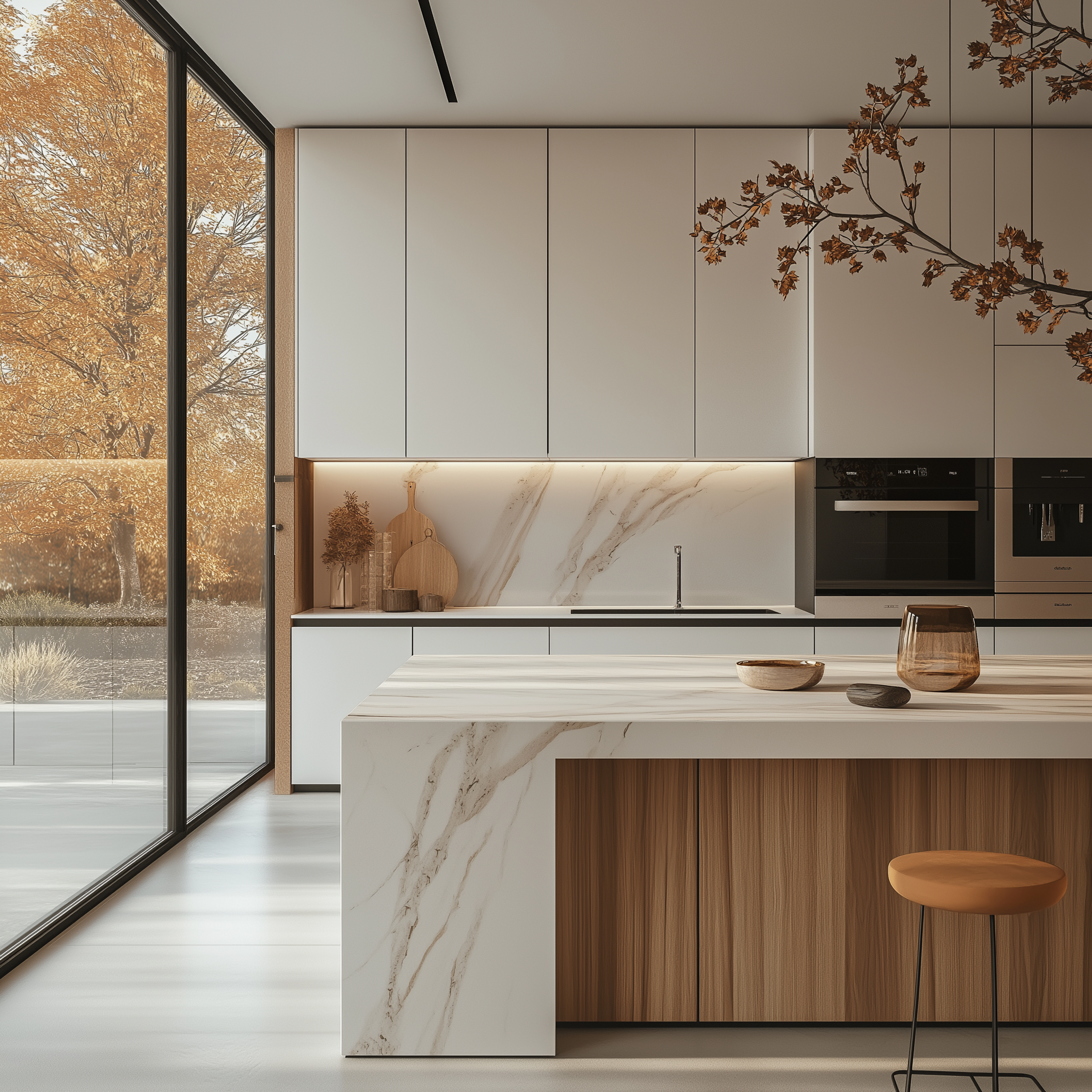 Scenic Serenity: Bright Modern Kitchen with Expansive Views and Clean Design | Material Depot