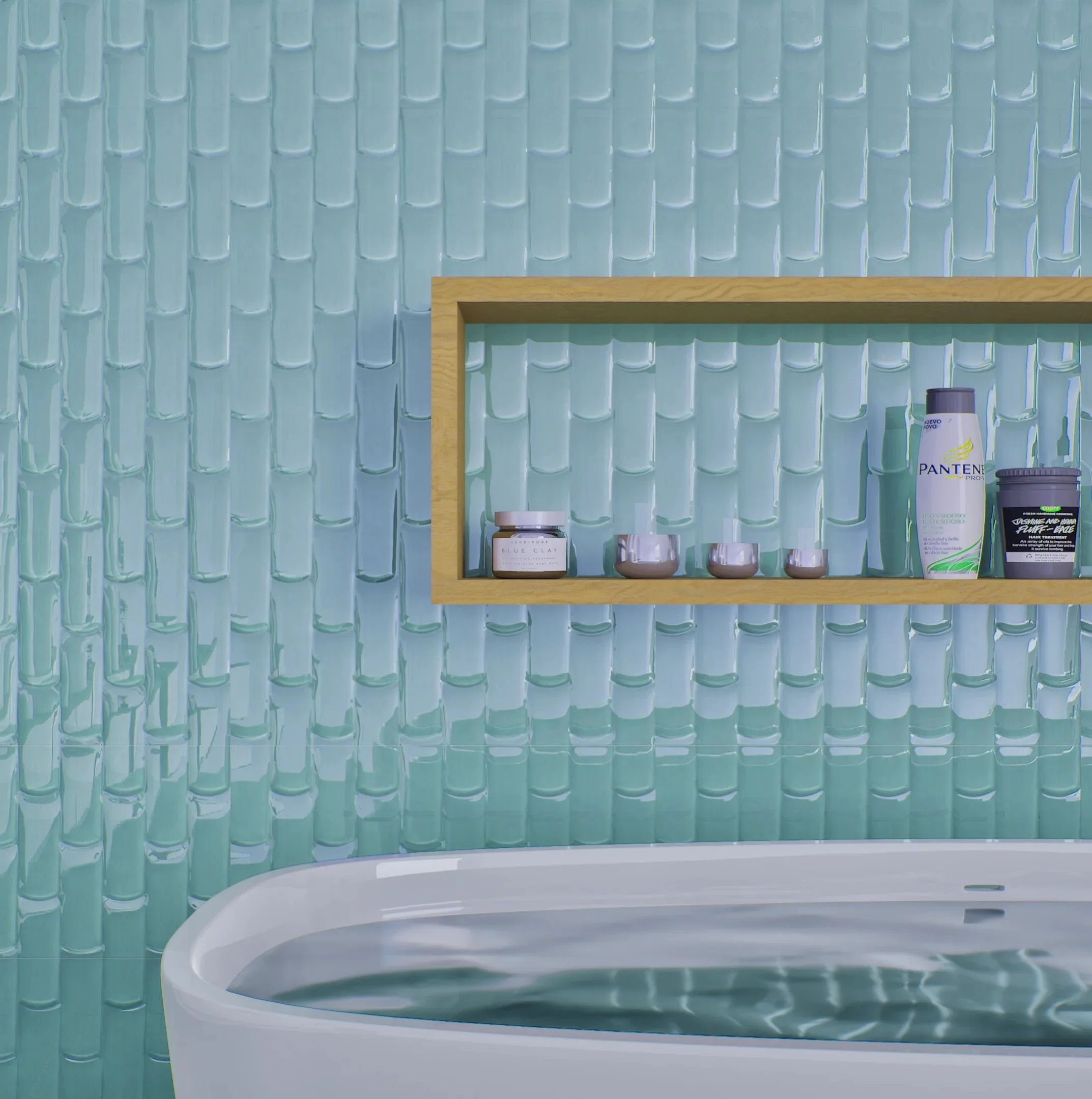 Serene Bathroom with Aqua Textured Wall Tiles | Material Depot