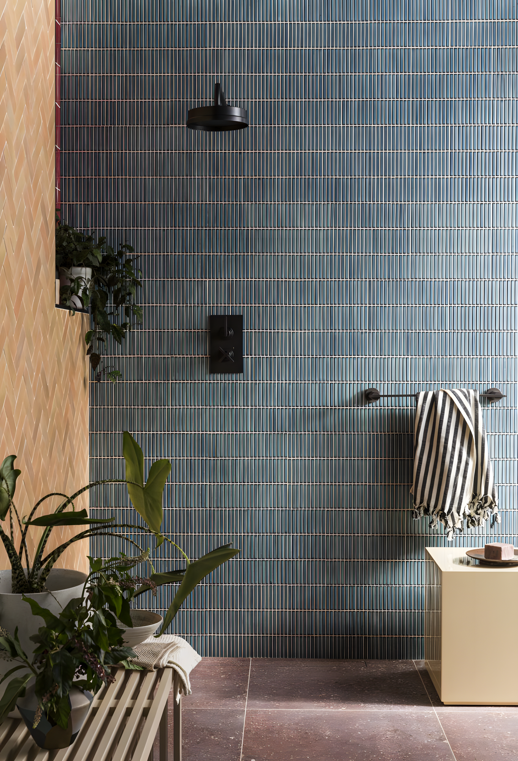 Serene Bathroom with Blue Subway Tiles | Material Depot