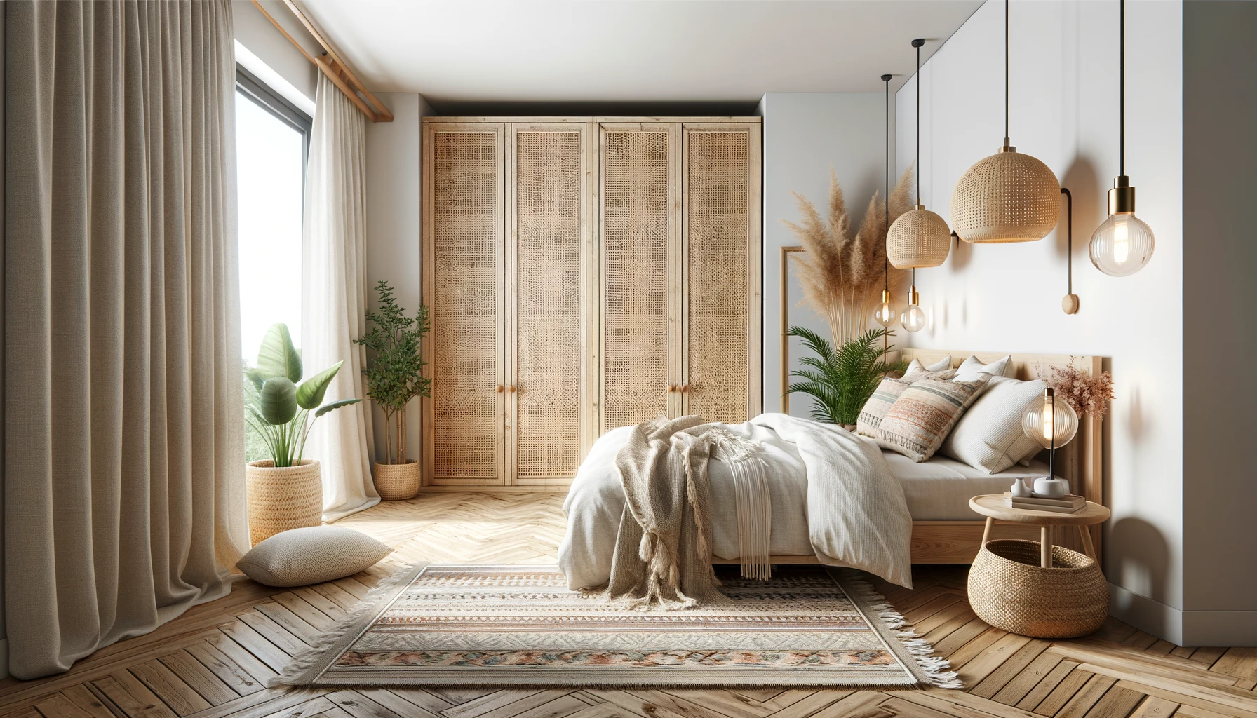 Serene Bohemian Bedroom with Natural Textures and Soft Lighting | Material Depot