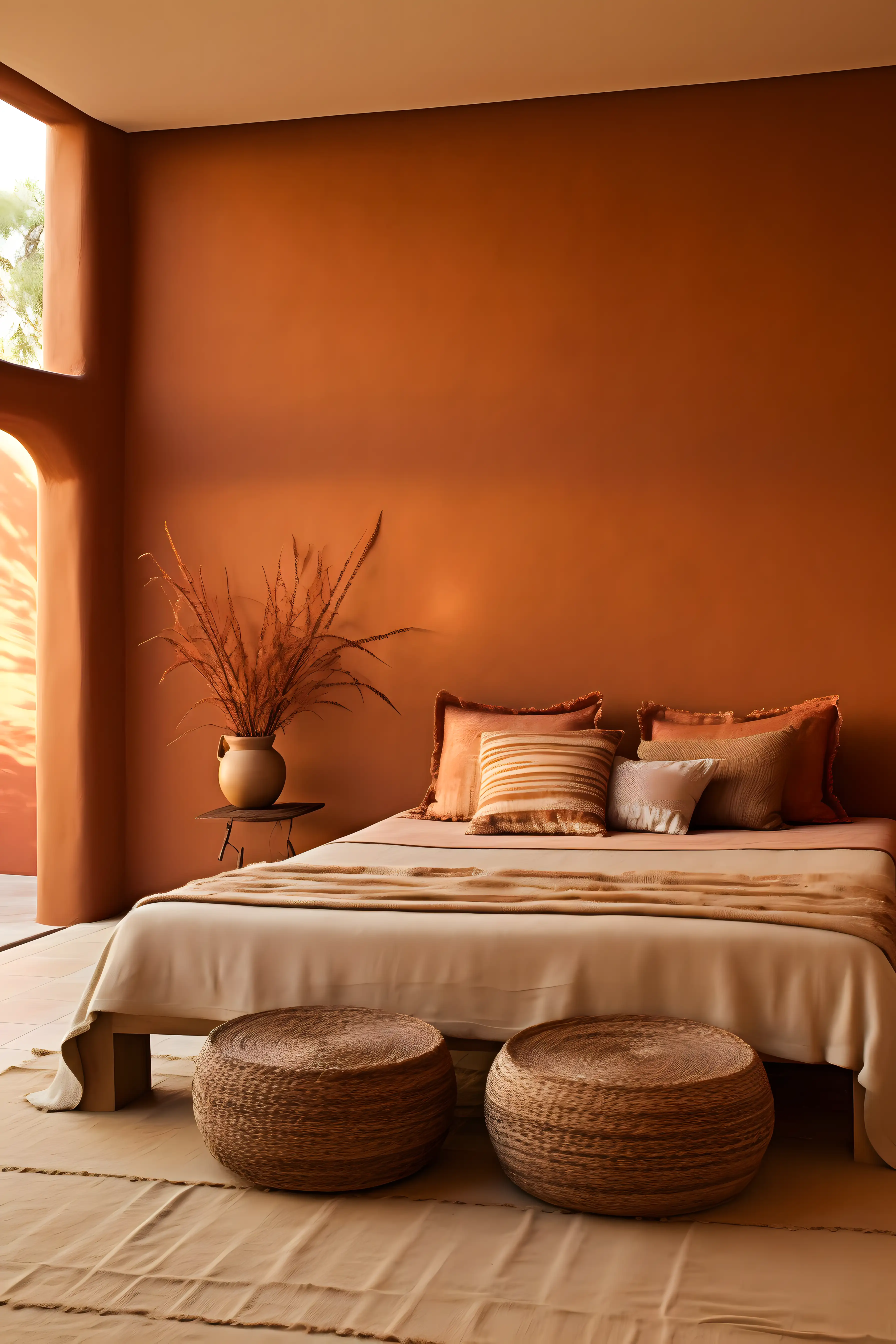 Serene Desert Retreat Bedroom with Warm Earthy Tones | Material Depot