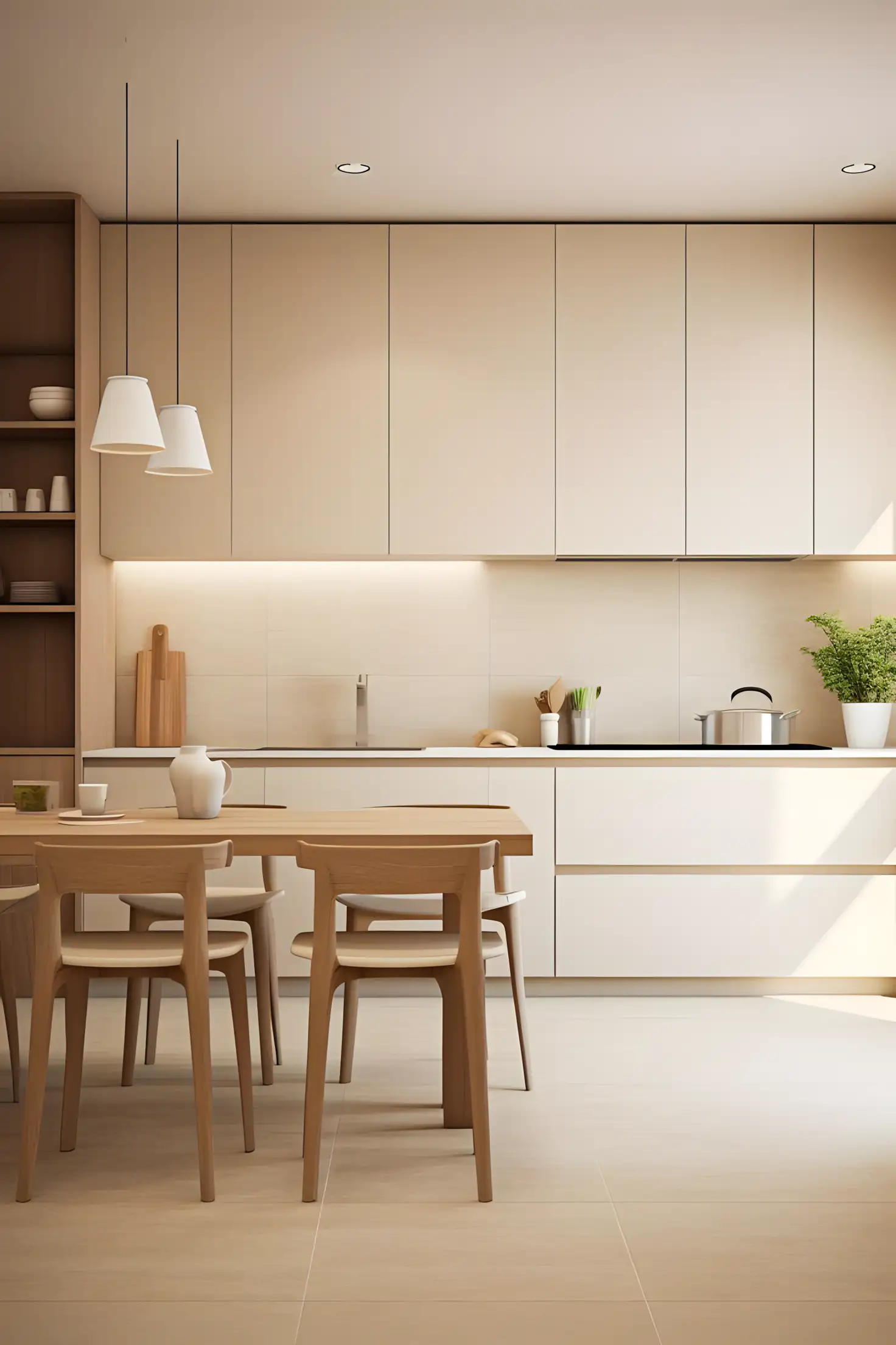 Serene Minimalist Kitchen with Soft Beige and Wood Tones | Material Depot