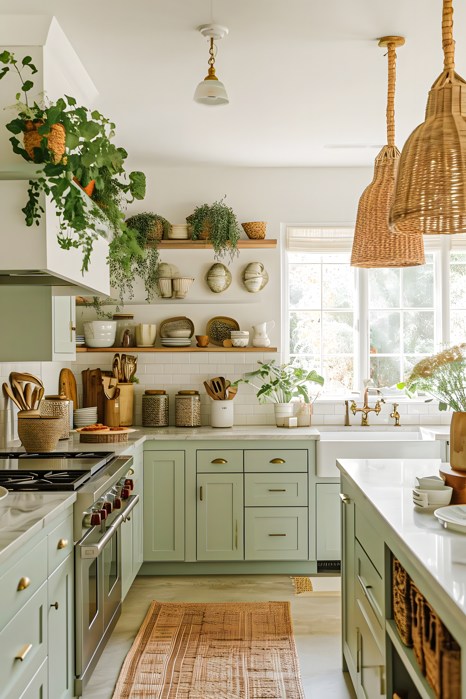 Serene Mint Green Kitchen with Farmhouse Charm | Material Depot