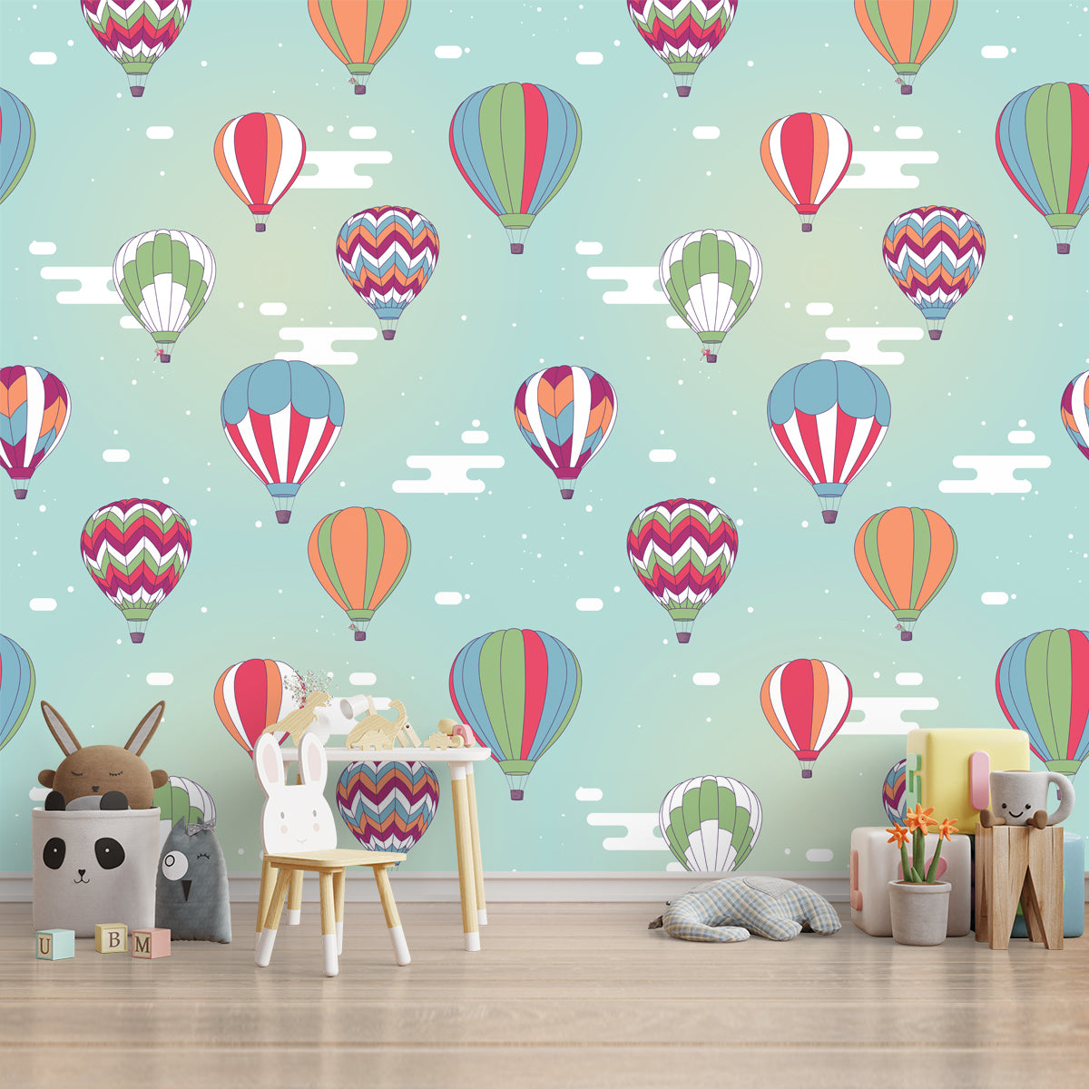 A close-up of a Colorful Parachutes for Kids Bedroom Wallpaper, Customised Sparkla N Shine Series Entertainment Design (Customised Size Wallpaper) with a finish available at Material Depot in Bangalore