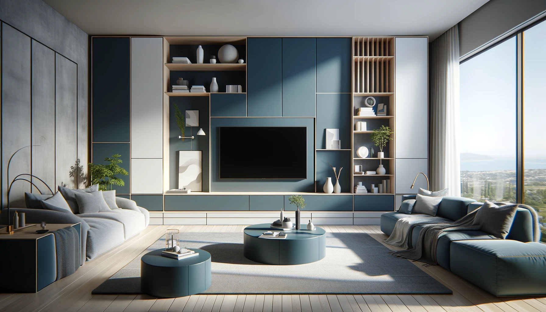 Sleek Comfort in Modern Blues, Integrated Living at Its Finest | Material Depot