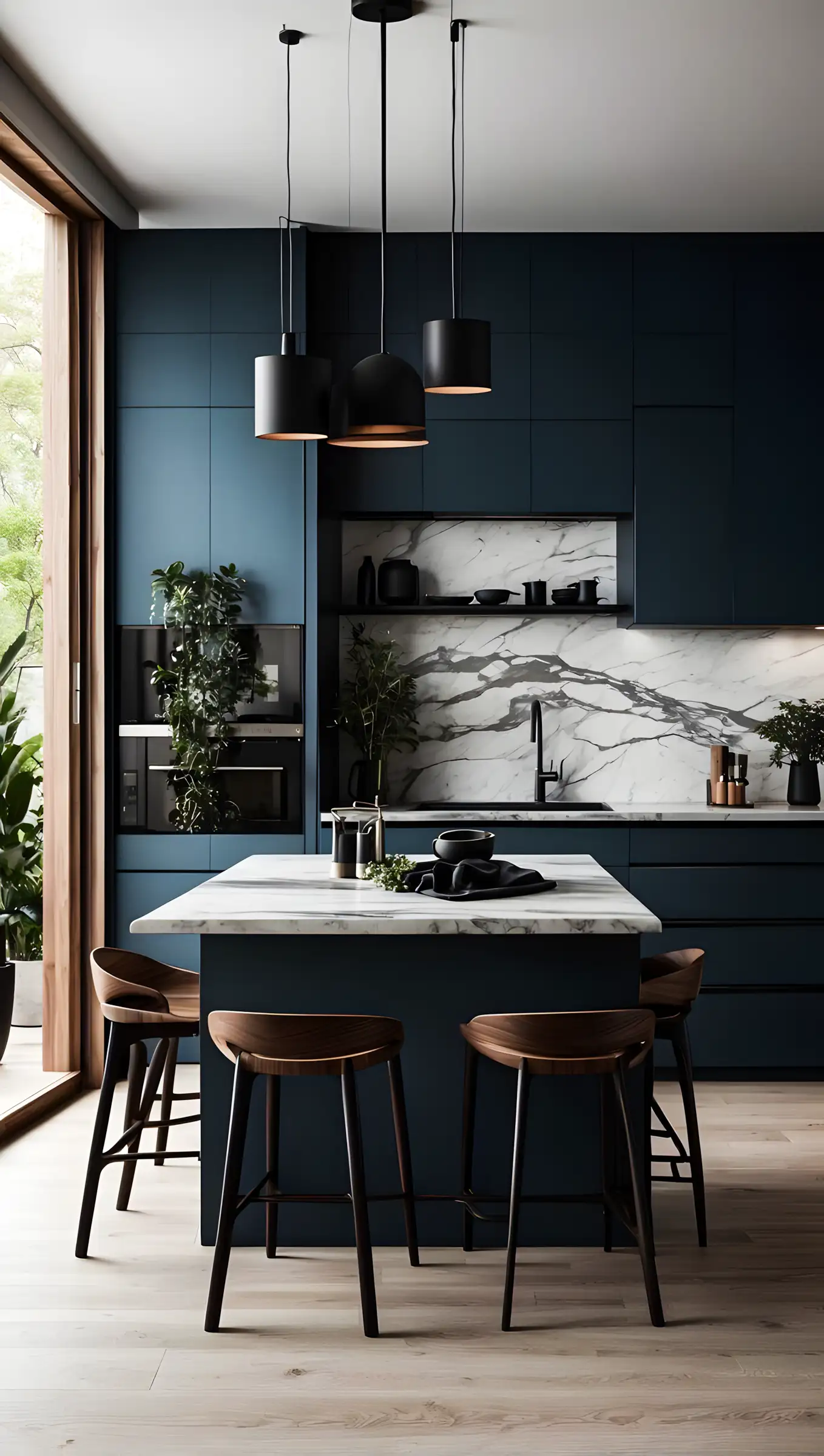 Sleek Kitchen With Luxurious Blue Laminates | Material Depot