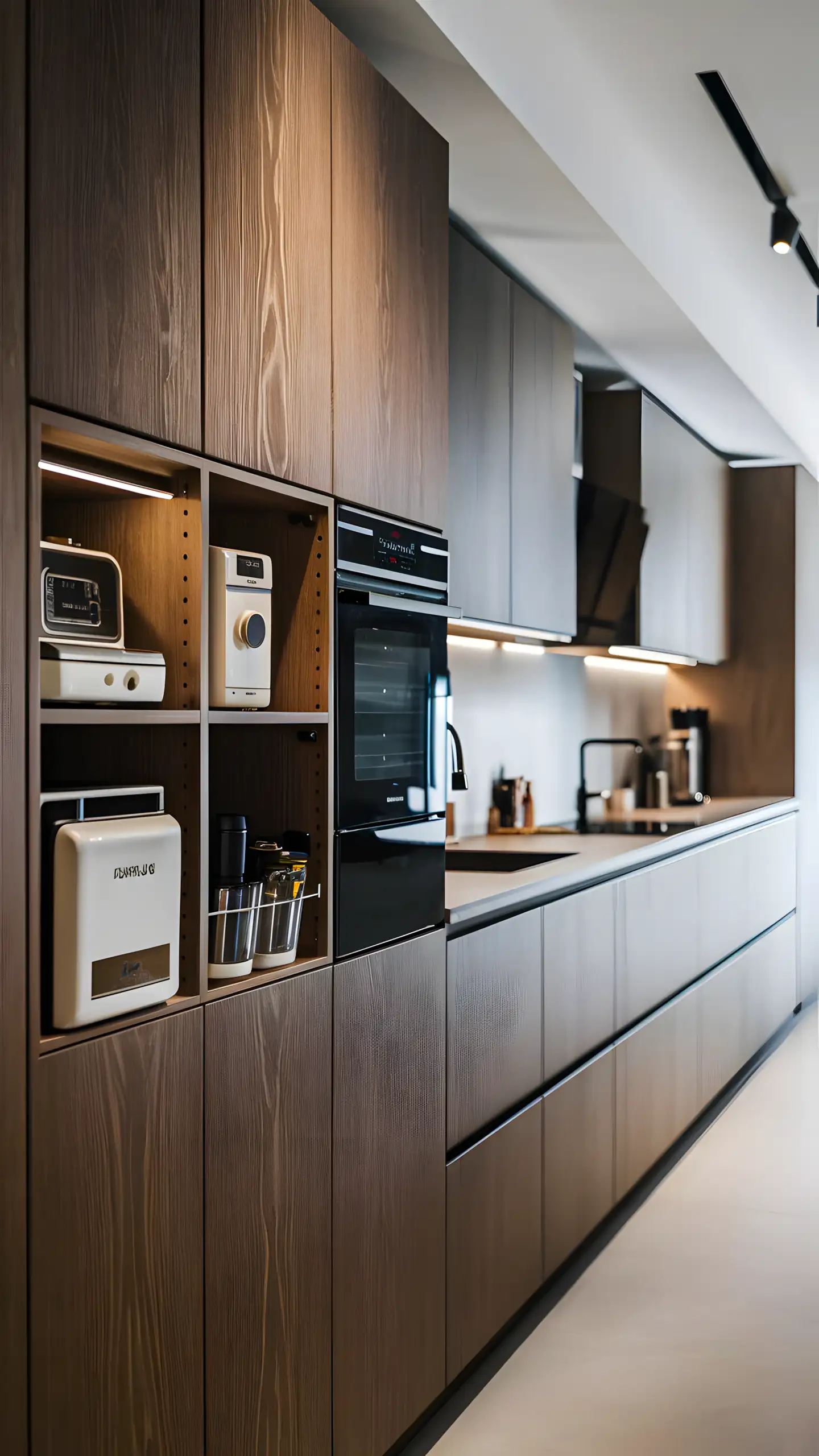 Sleek Modern Kitchen with Dark Wood and Integrated Appliances | Material Depot