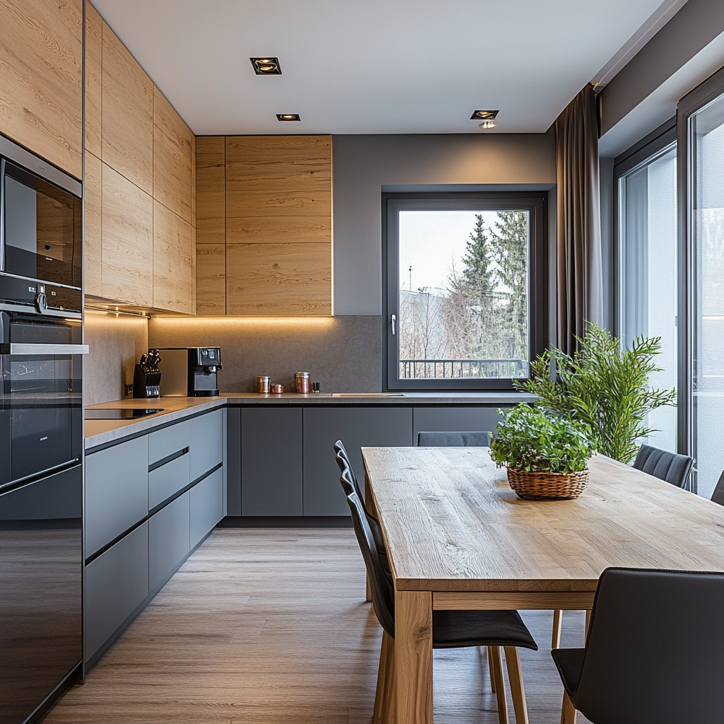 Sleek Modern Kitchen with Gray and Wood Accents | Material Depot