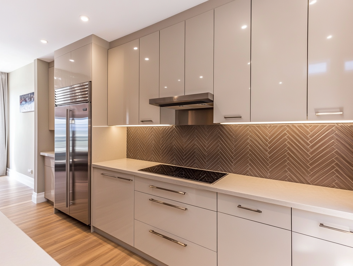 Sleek Modern Kitchen with Herringbone Backsplash | Material Depot