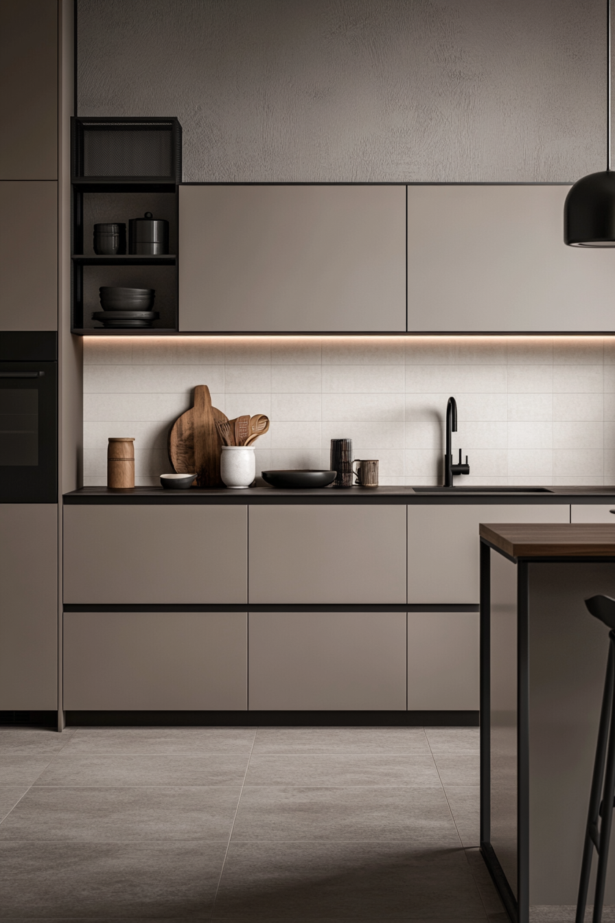 Sleek Modern Kitchen with Monochrome Palette and Textured Surfaces | Material Depot