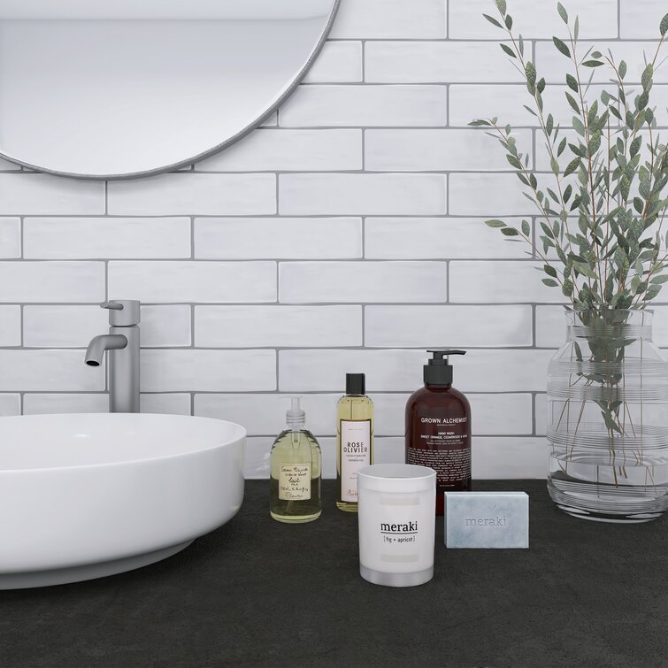 Sleek Simplicity White Textured Countertop with Reflective Tiles | Material Depot