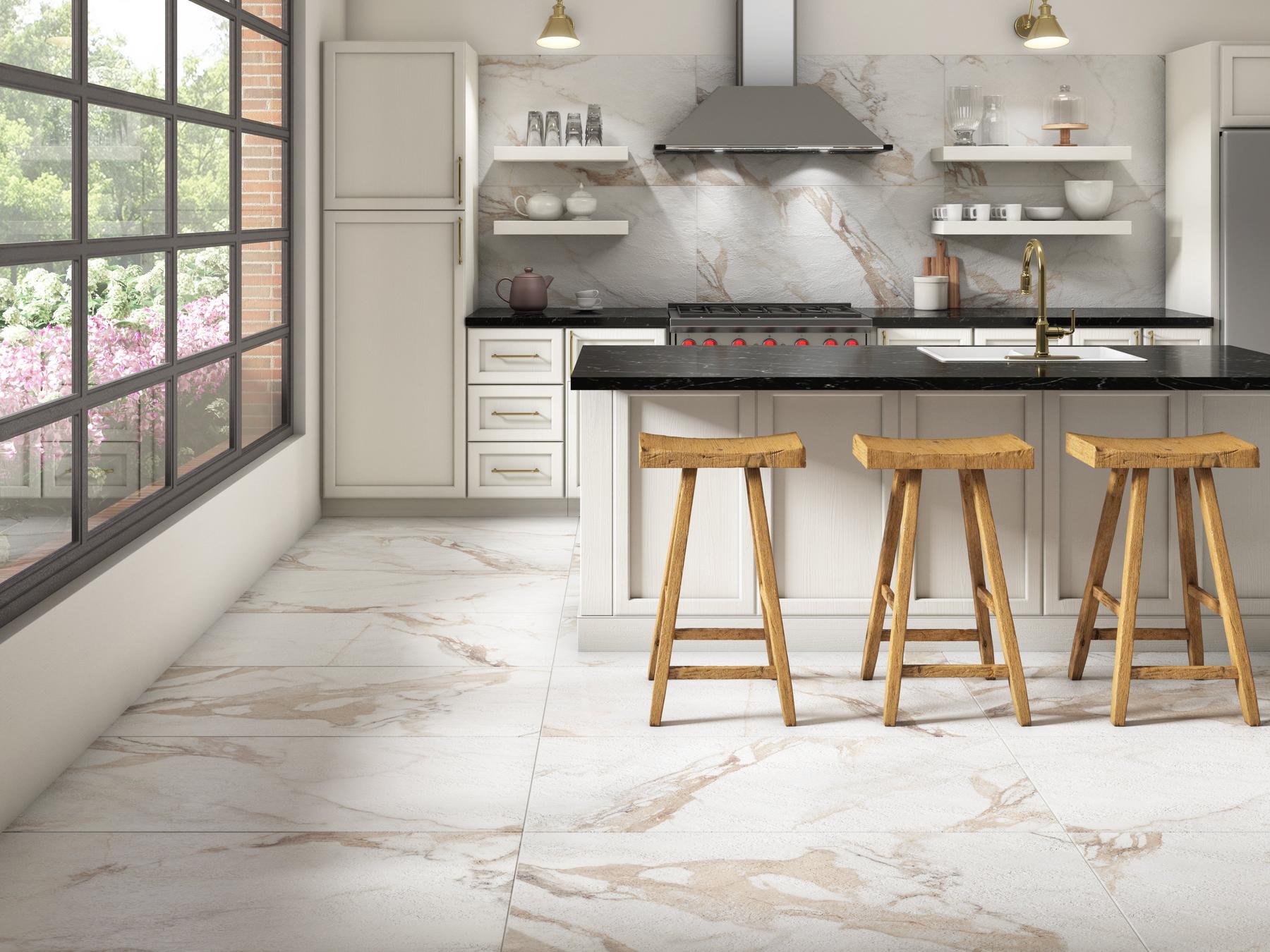 Kitchen countertop with black and white marble