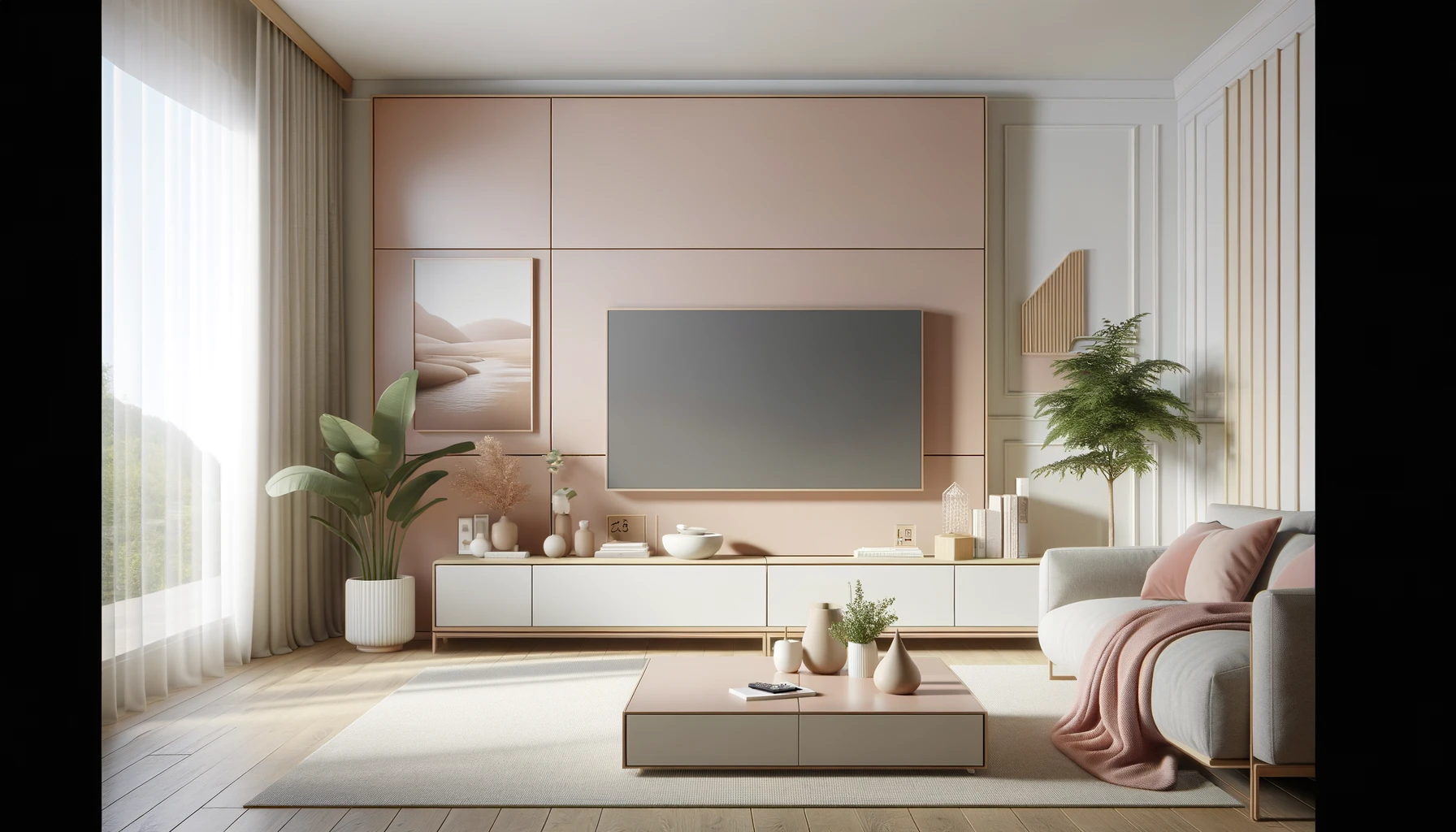 Soft Blush Modernity, Inviting Warmth in a Chic Living Space | Material Depot