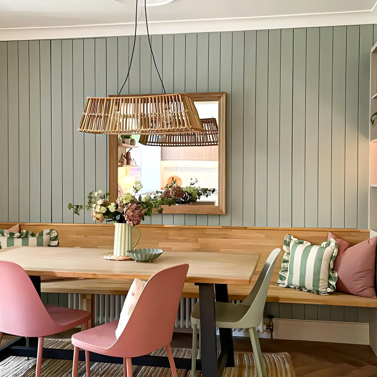 Soft Pastels and Natural Tones in Cozy Dining Nook | Material Depot