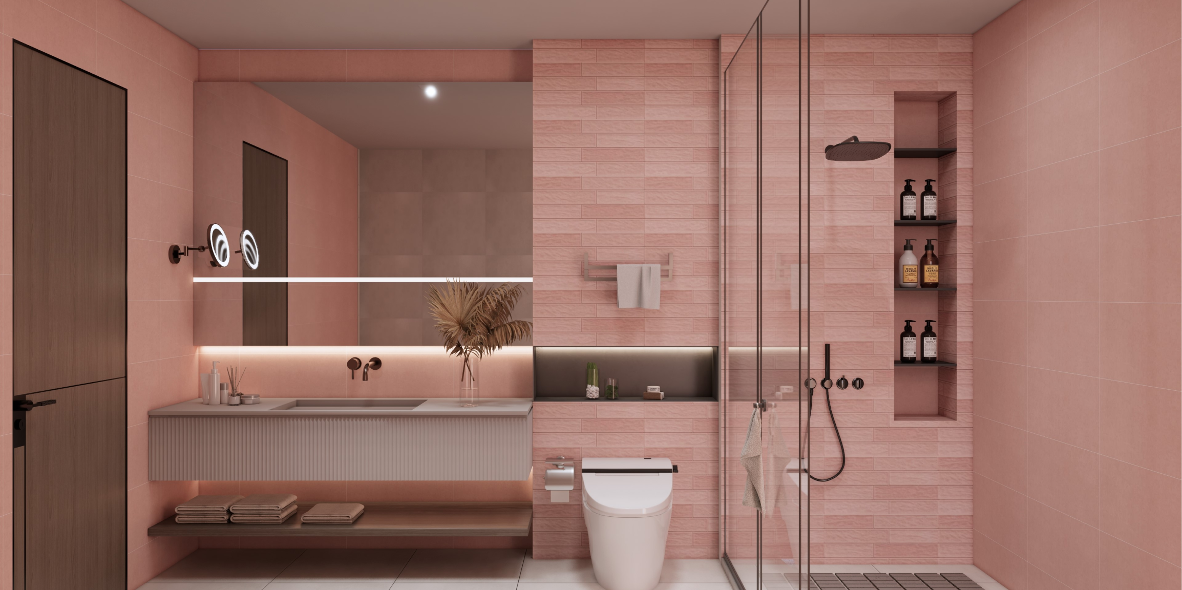 Soft Pink Bathroom Design with Glazed Vitrified Tiles | Material Depot