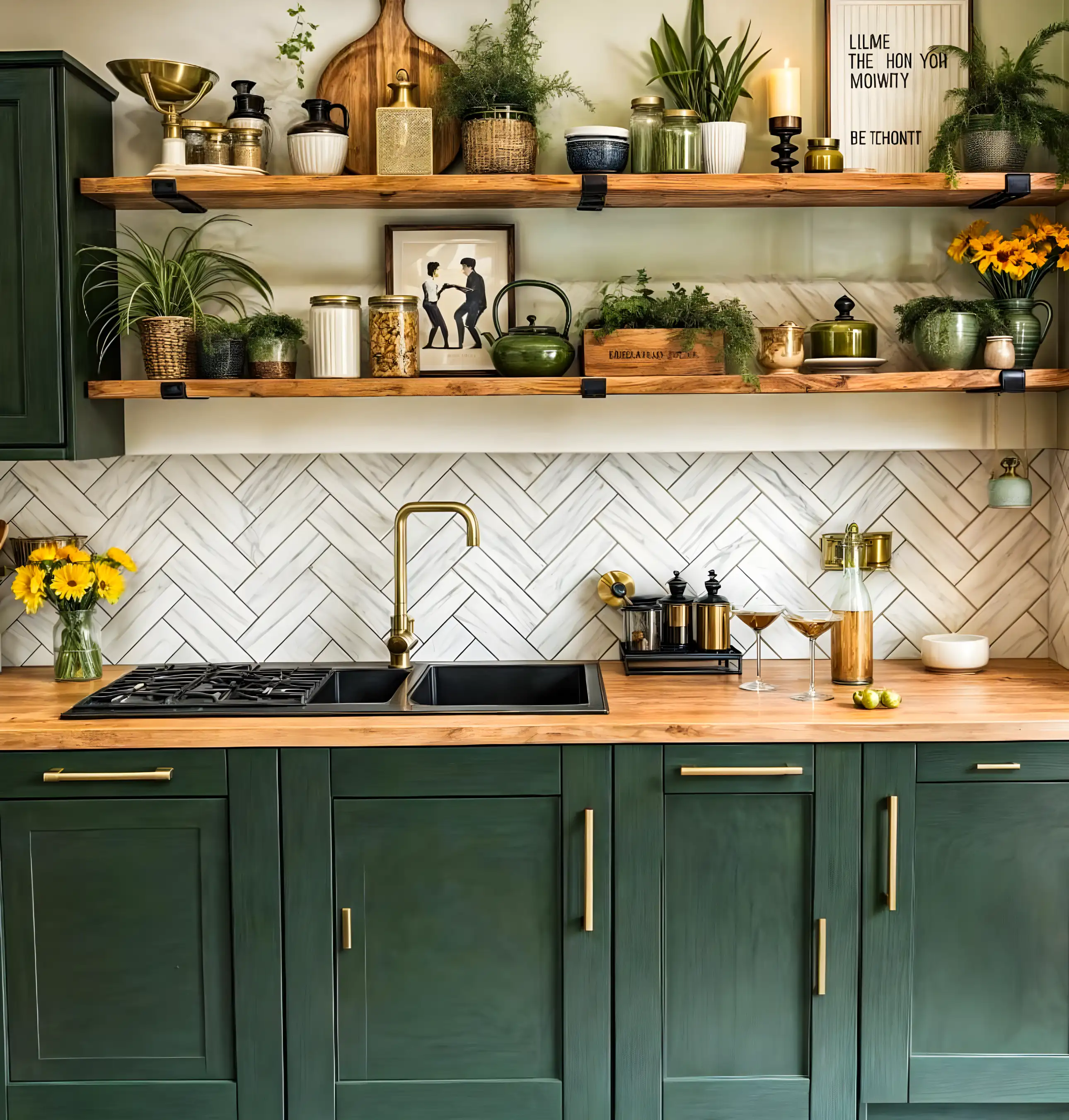 Sophisticated Kitchen With Dark Green Laminates | Material Depot