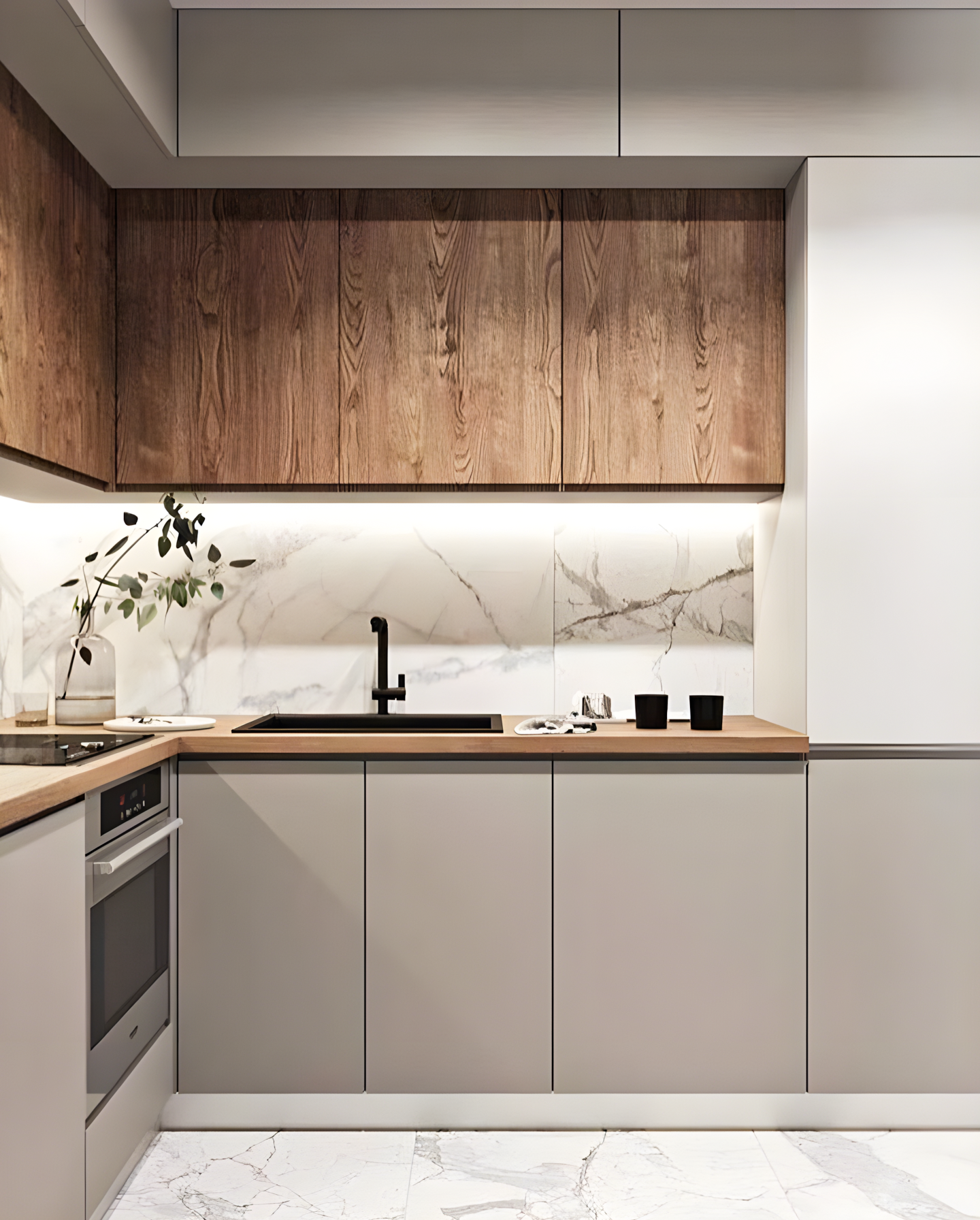 Sophisticated Kitchen With Marble And Wooden Finishes | Material Depot