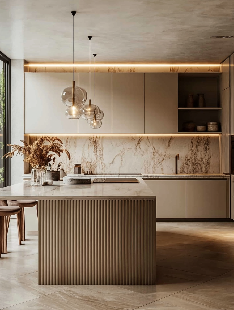 Sophisticated Modern Kitchen with Marble and Wood Accents | Material Depot