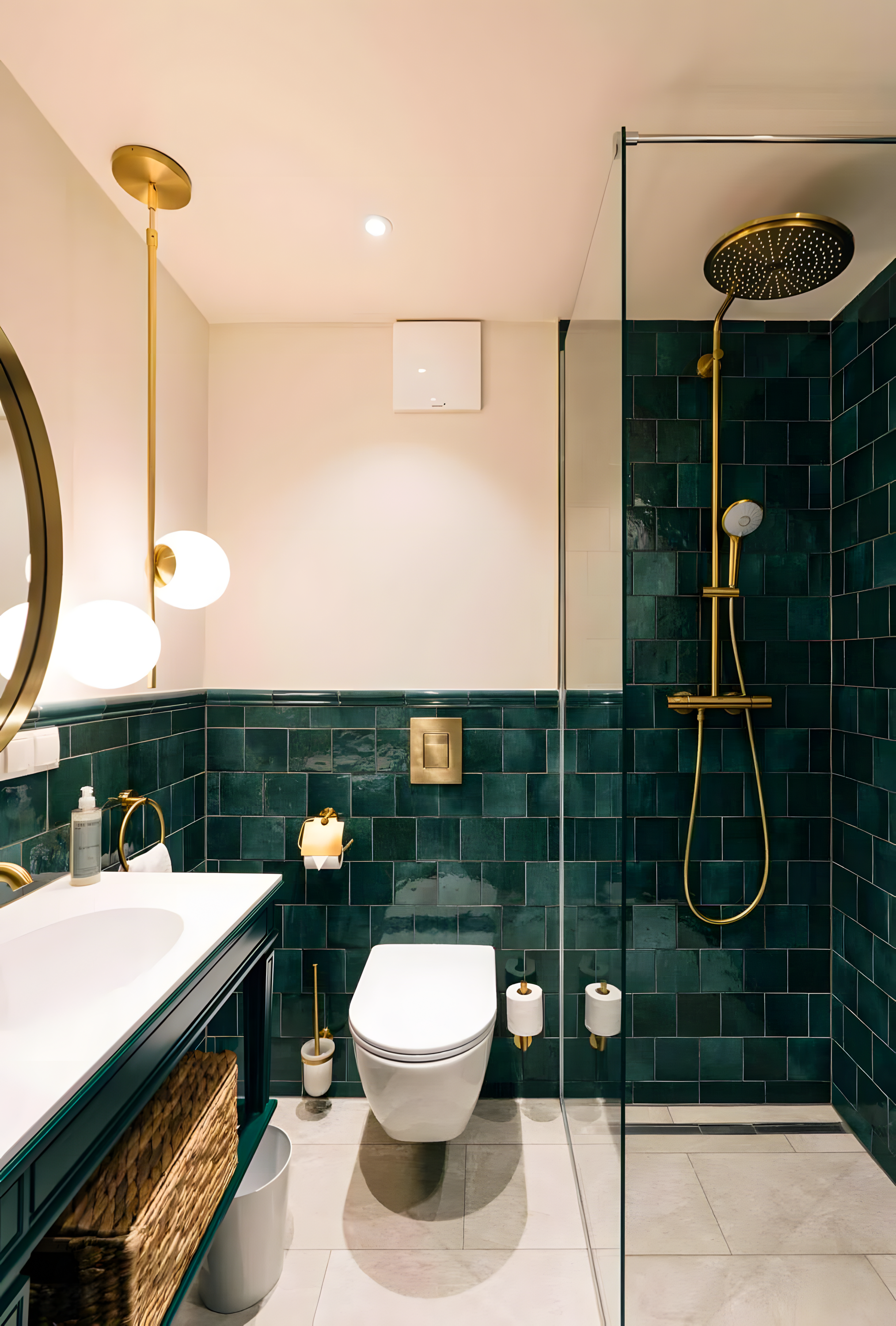 Sophisticated Sanctuary: A Modern Bathroom with Green Tiles | Material Depot