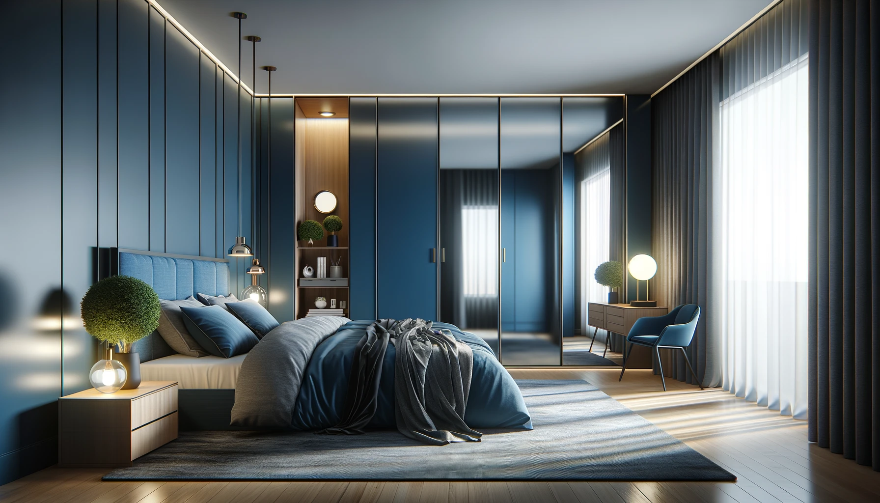 Sophisticated Serenity in a Contemporary Bedroom with Dynamic Accents | Material Depot