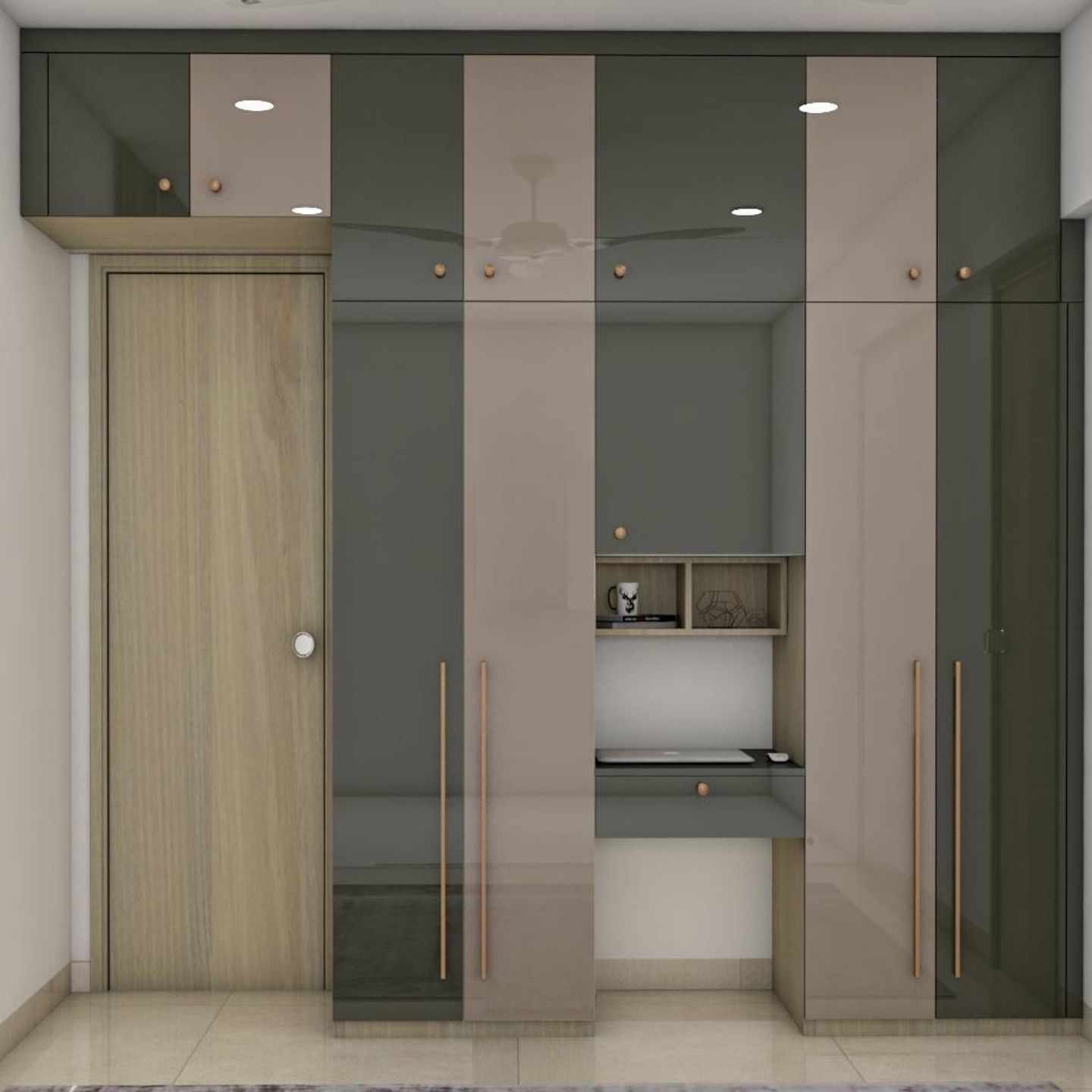 Chic Beige & Grey Wardrobe with Glossy Finish