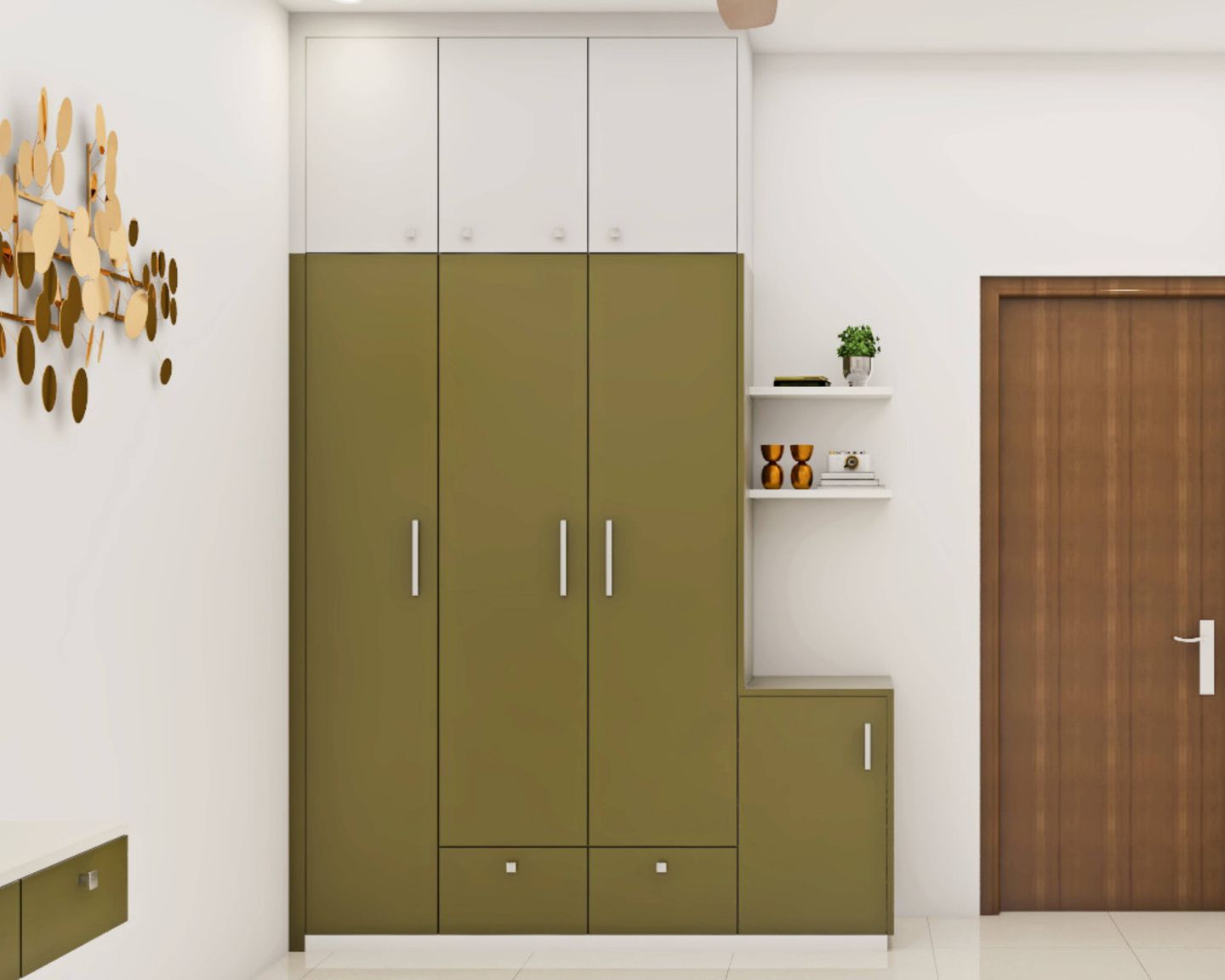 Modern green & white wardrobe with decoratives.