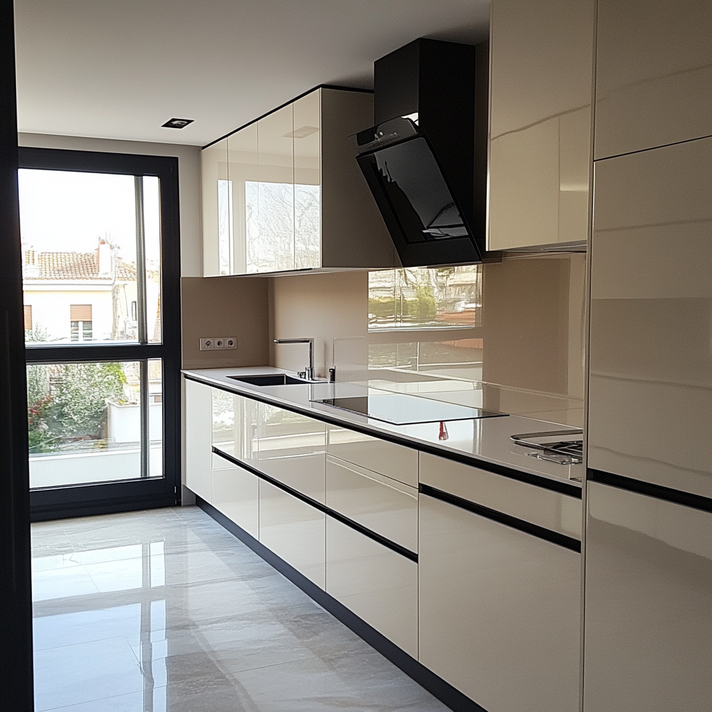 Streamlined Elegance: Sleek White Modern Kitchen with Natural Light and Minimalist Design | Material Depot