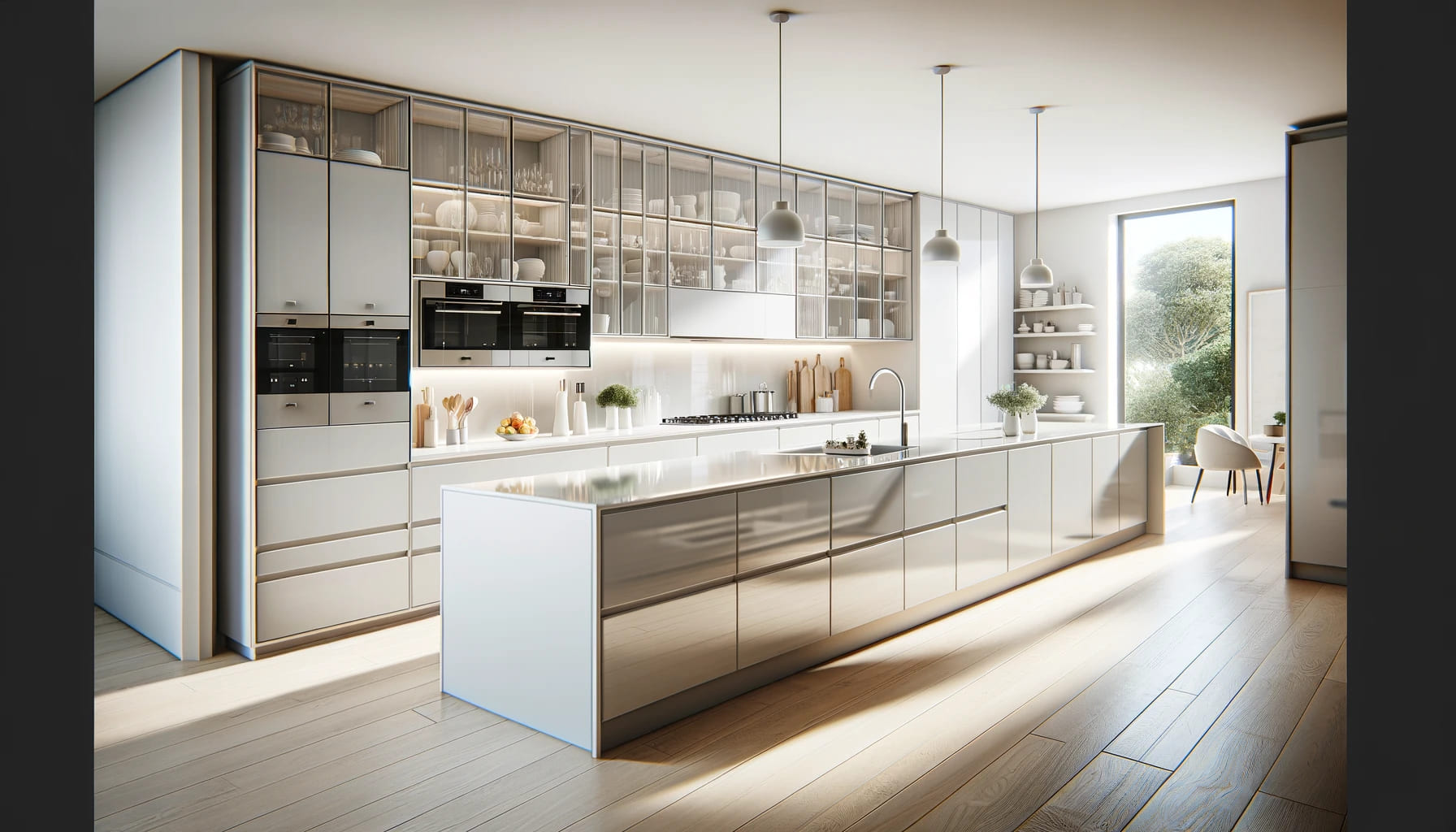 Streamlined Modern Kitchen Design with Reflective Surfaces | Material Depot