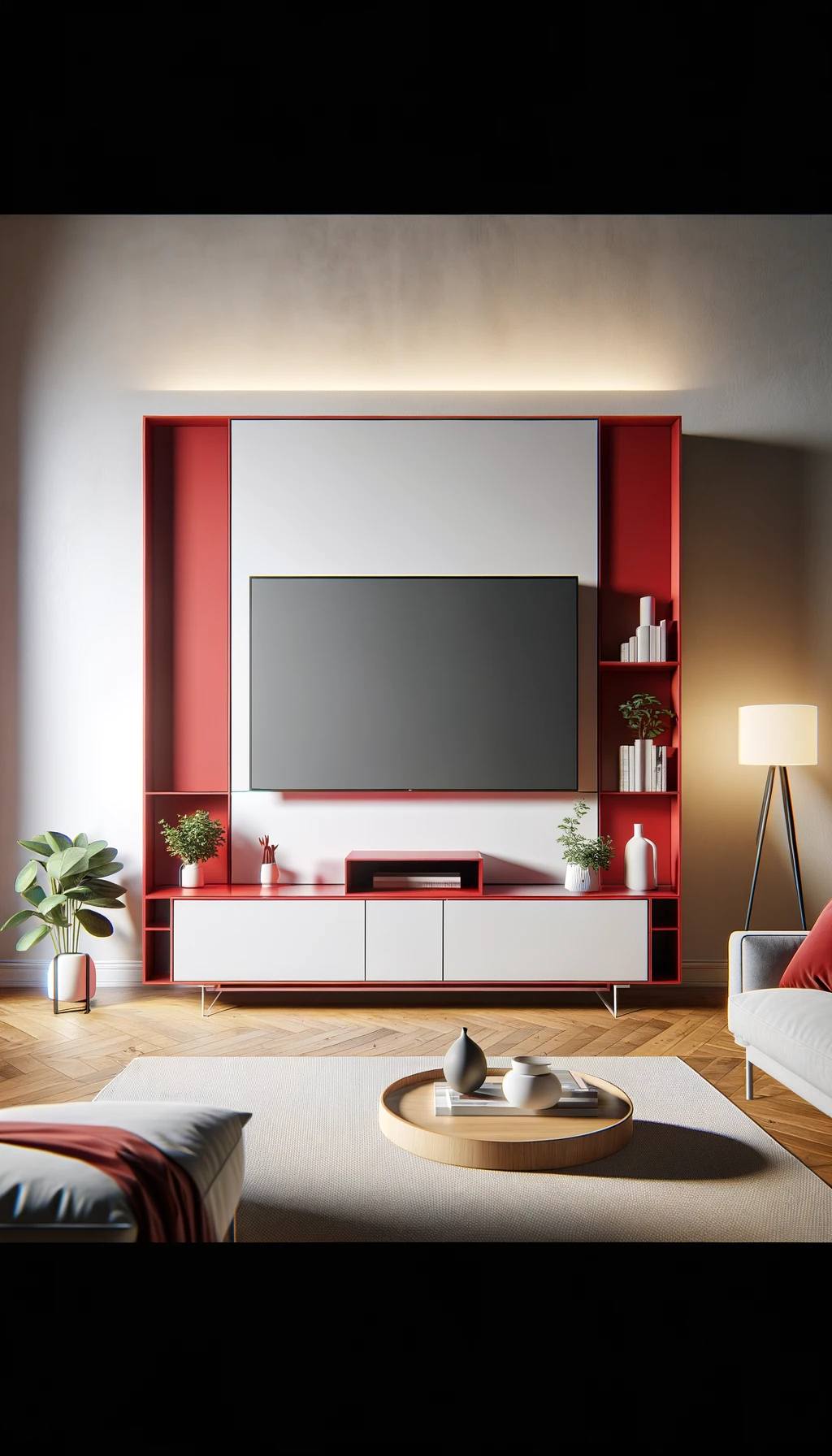 Striking Red Media Wall in a Modern Living Room | Material Depot