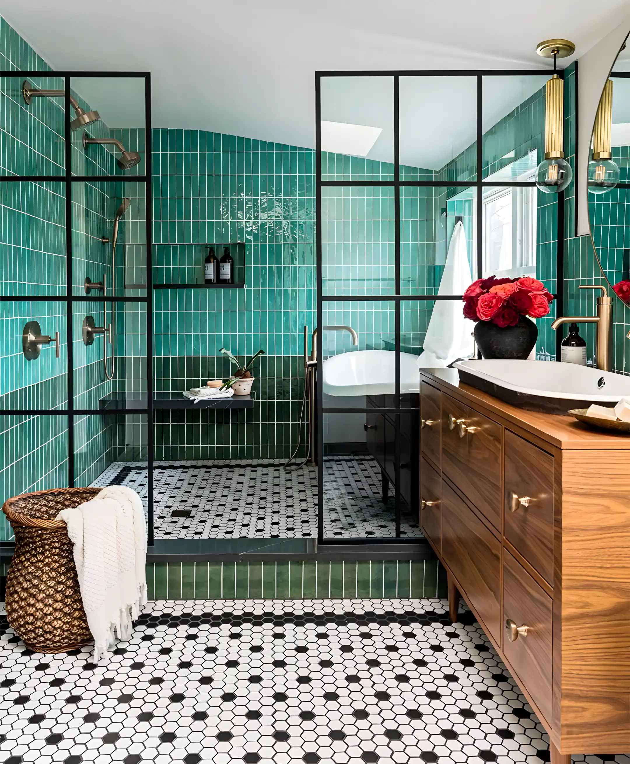 Stylish Bathroom Retreat with Green Glazed Tiles | Material Depot