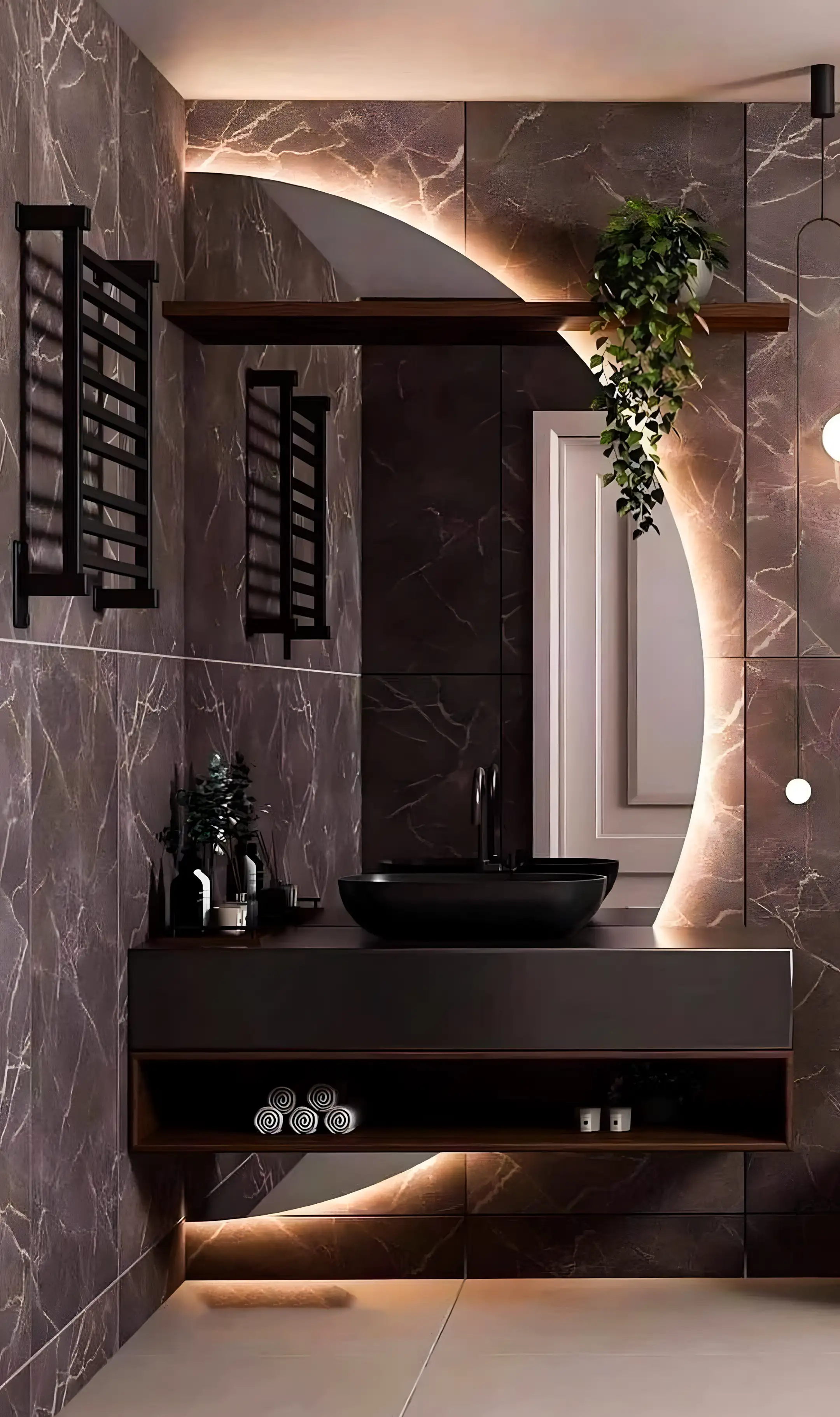 Stylish Bathroom With Dark Marble And Black Fixtures | Material Depot