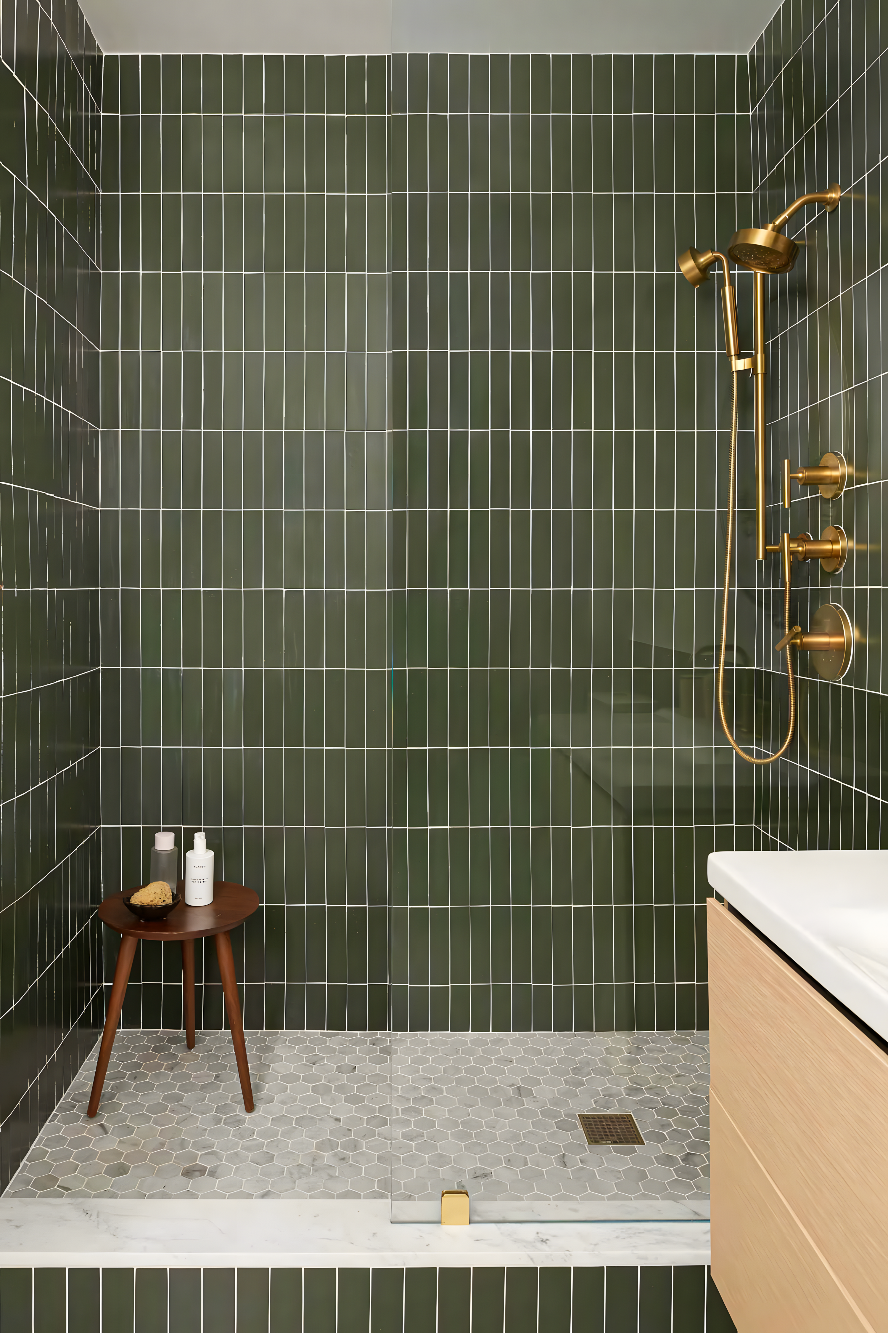 Stylish Green and Gold Shower Area | Material Depot