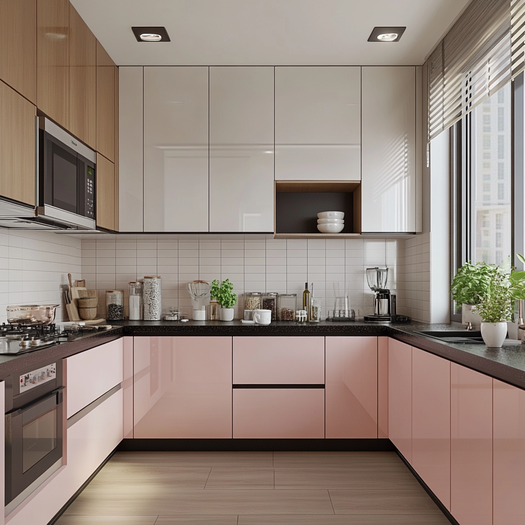 Stylish Two-Tone Kitchen with Pink and White Cabinets | Material Depot