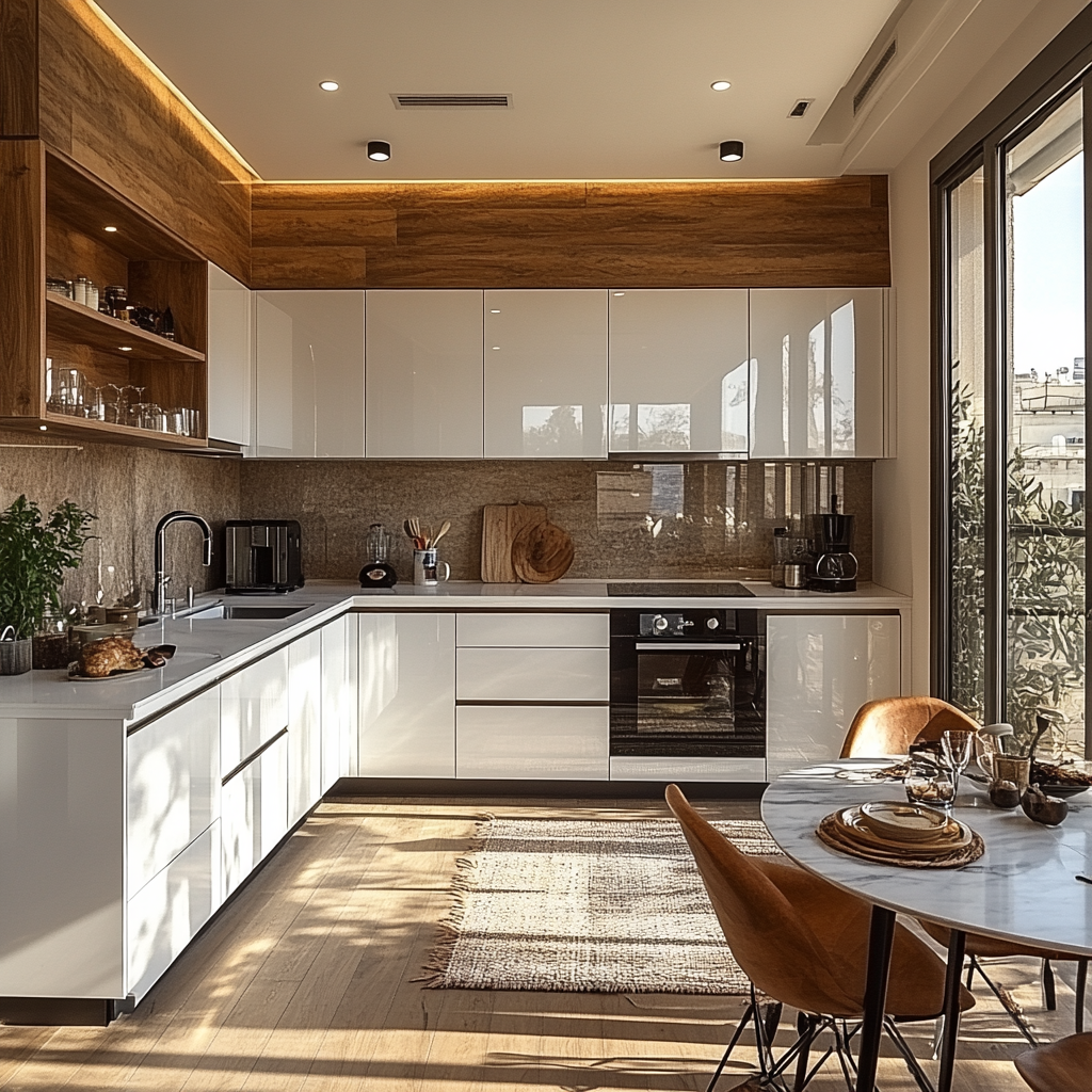 Sunlit Serenity: Bright and Airy Kitchen with Natural Wood and Clean White Finishes | Material Depot