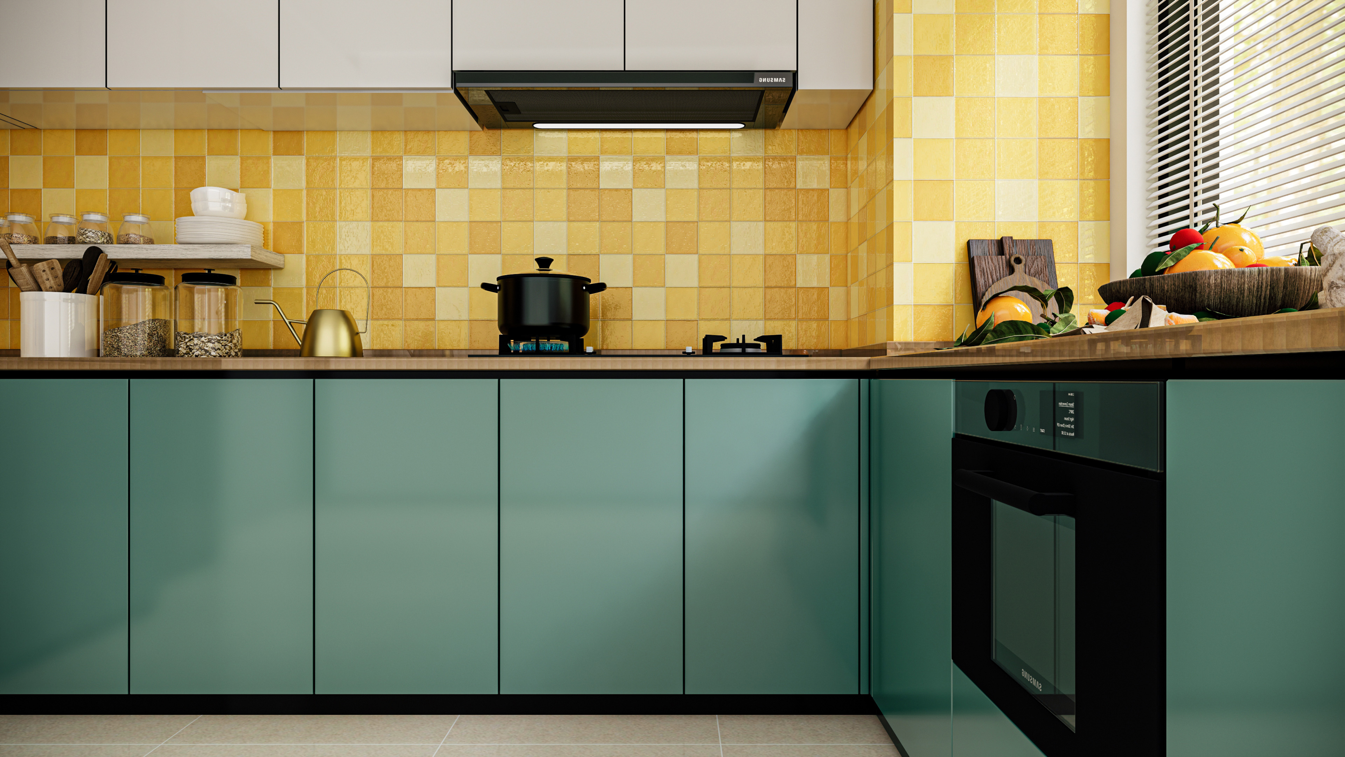 Sunny Yellow and Green Kitchen with Vibrant Tile Backsplash | Material Depot