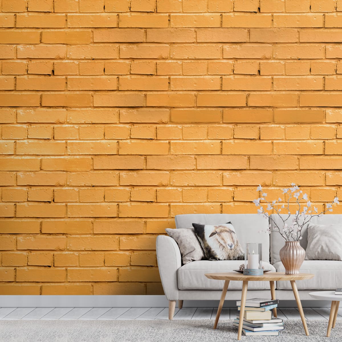 A close-up of a 3D Natural Yellow Brick Look Wallpaper 19.6 Inches(W) x 420 Inches(H) Atarangi Series 3D Patterned - 57 Sq. Ft. with a finish available at Material Depot in Bangalore