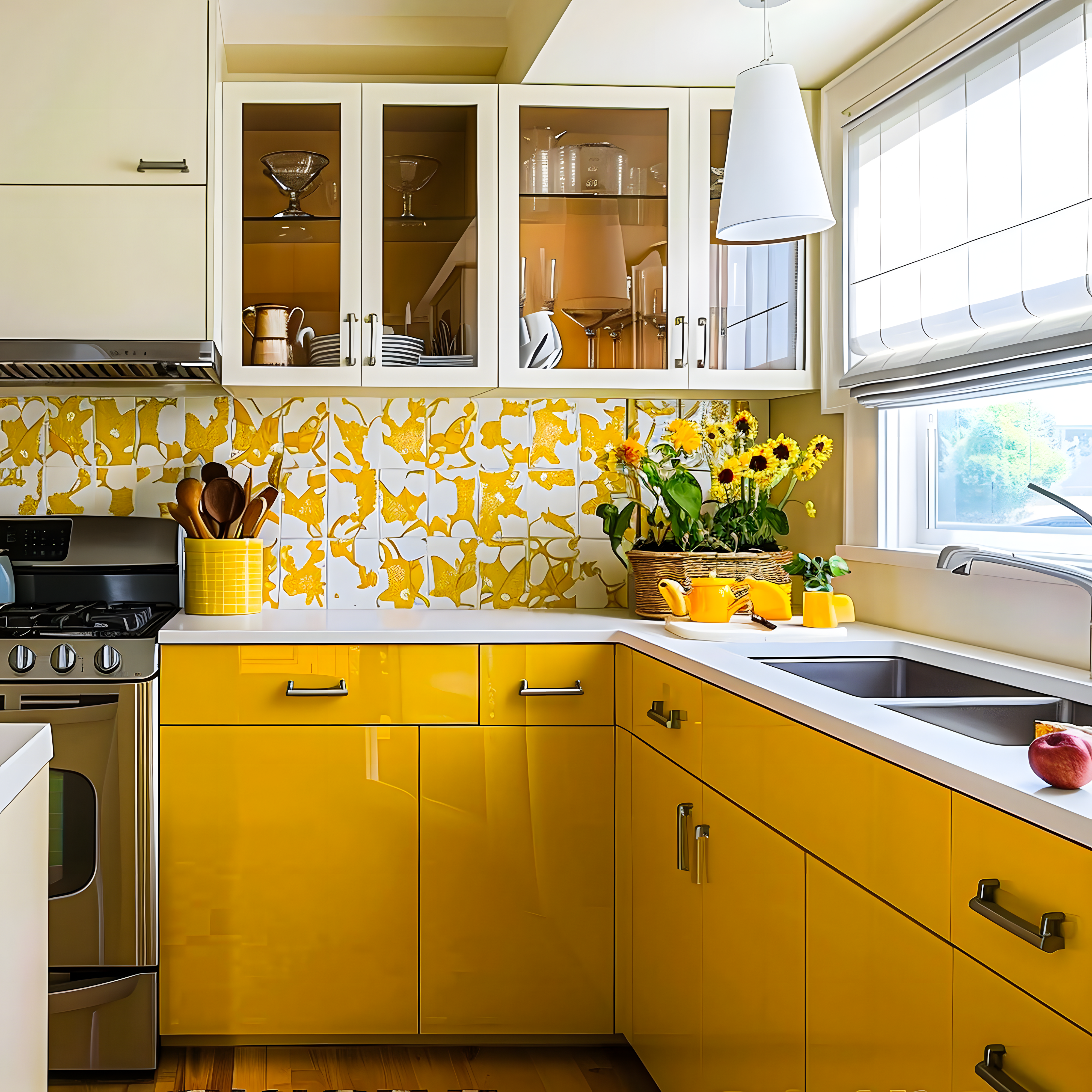 Sunny Yellow Kitchen with Patterned Backsplash | Material Depot