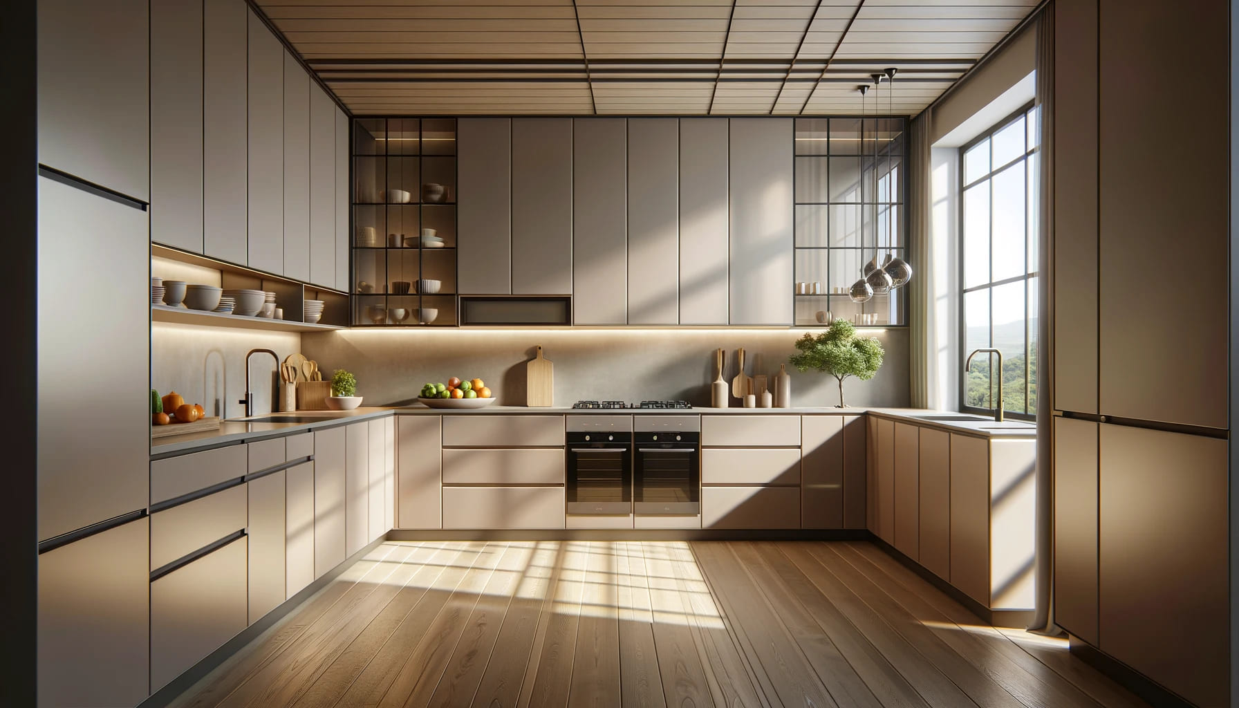 Sunset Glow in Modern Kitchen: Clean Lines Meet Warm Illumination | Material Depot