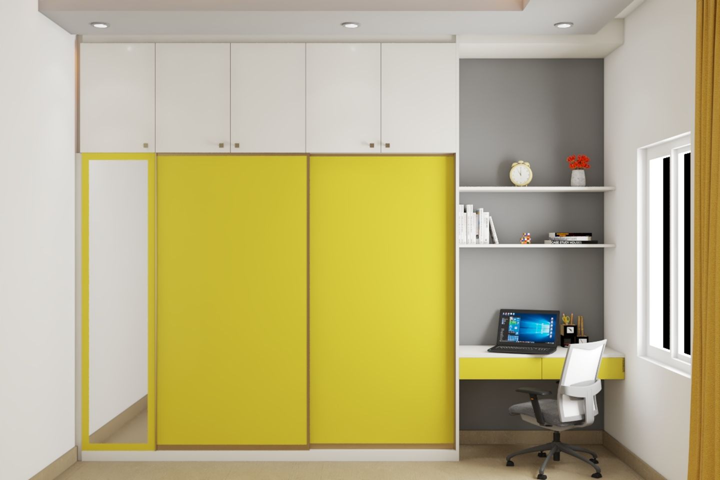 Modern Yellow Sliding Door Wardrobe