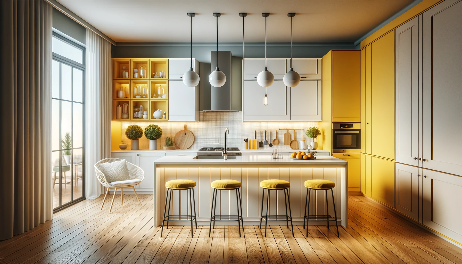 Sunshine Yellow Accents in a Bright, Inviting Modern Kitchen Space | Material Depot