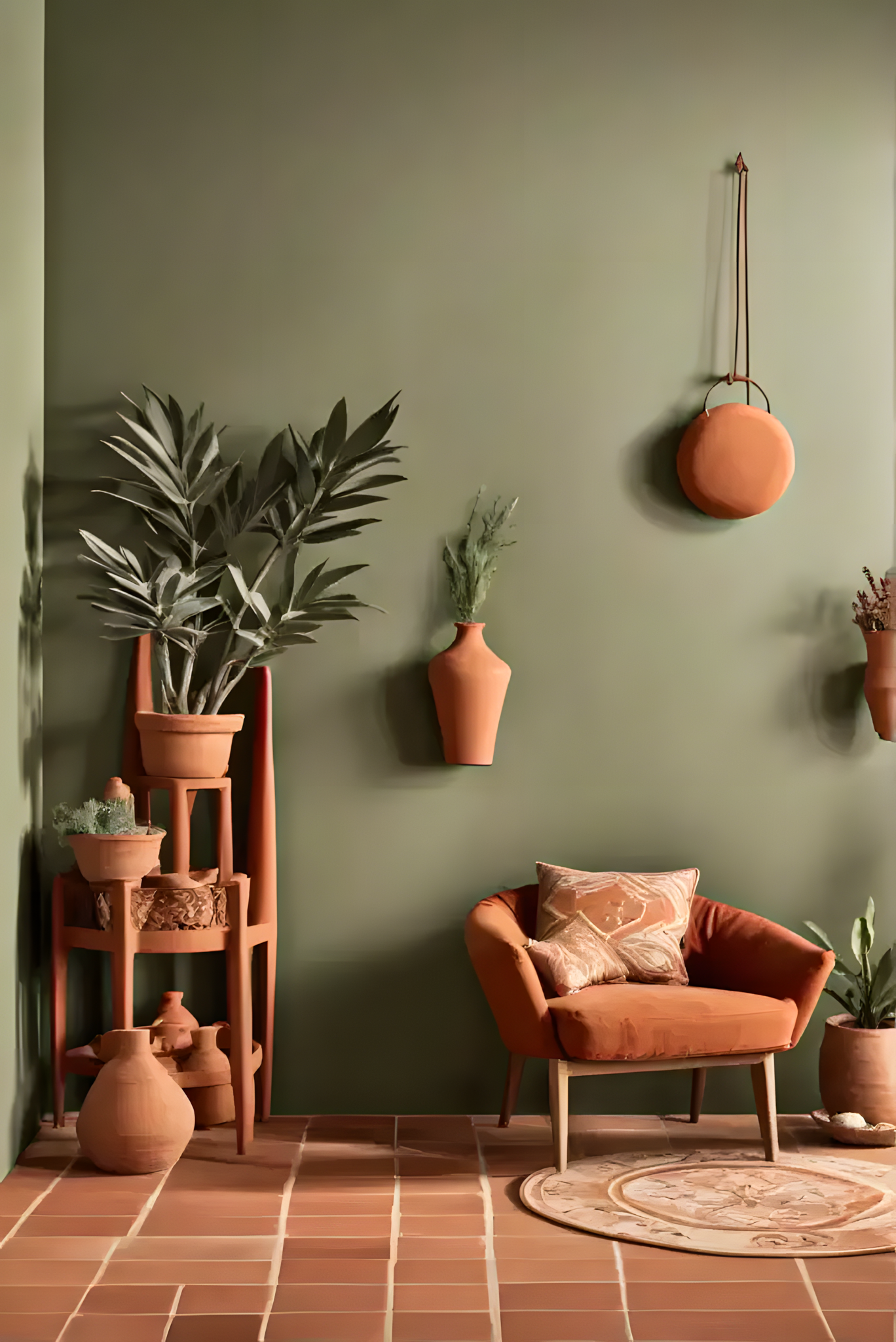 Sage Green and TerracottaThemed Living Room Design | Material Depot