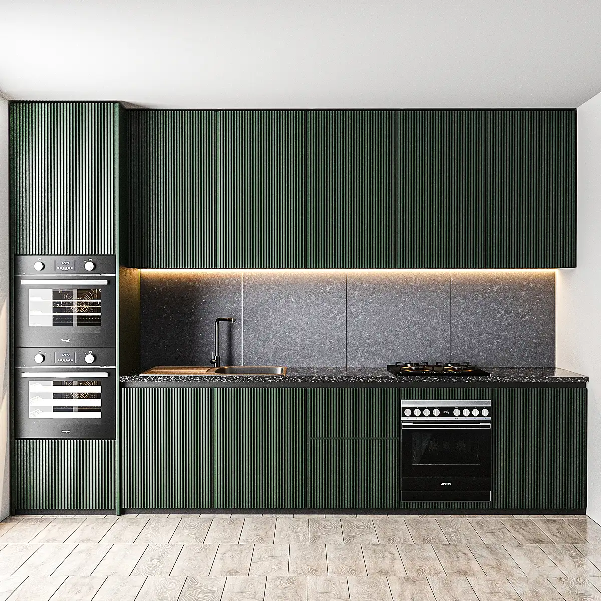 Textured Dark Green Kitchen with Modern Appliances | Material Depot