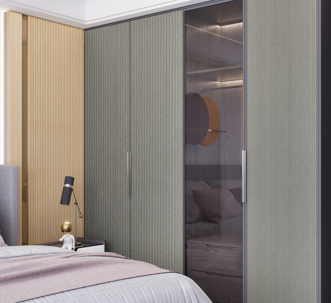 Textured and Glass Wooden Laminate Wardrobe for Modern Bedroom Design | Material Depot